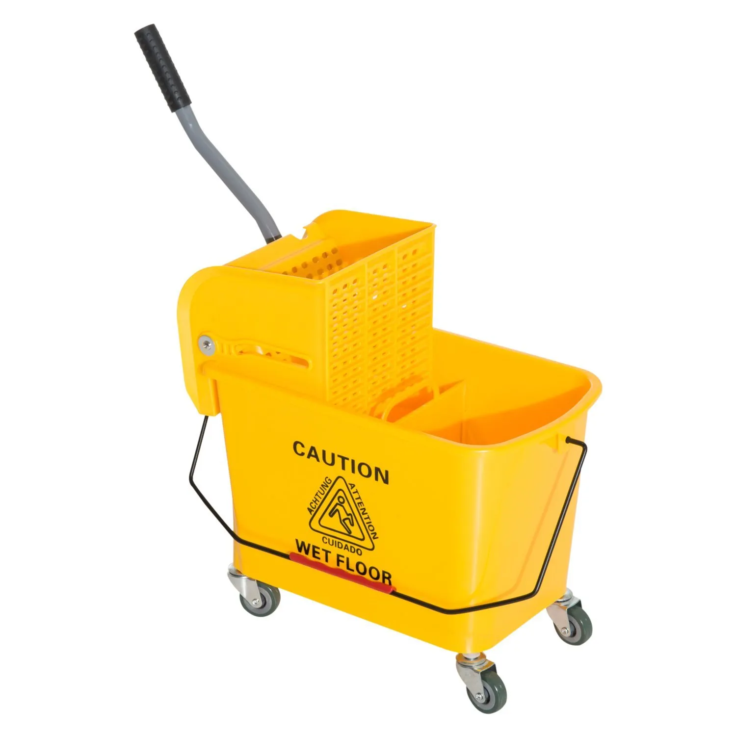  Carrello Secchio con Separatore Acqua e Strizzatore Rimovibile in PP, Giallo, 63 x 27 x 67cm Aosom