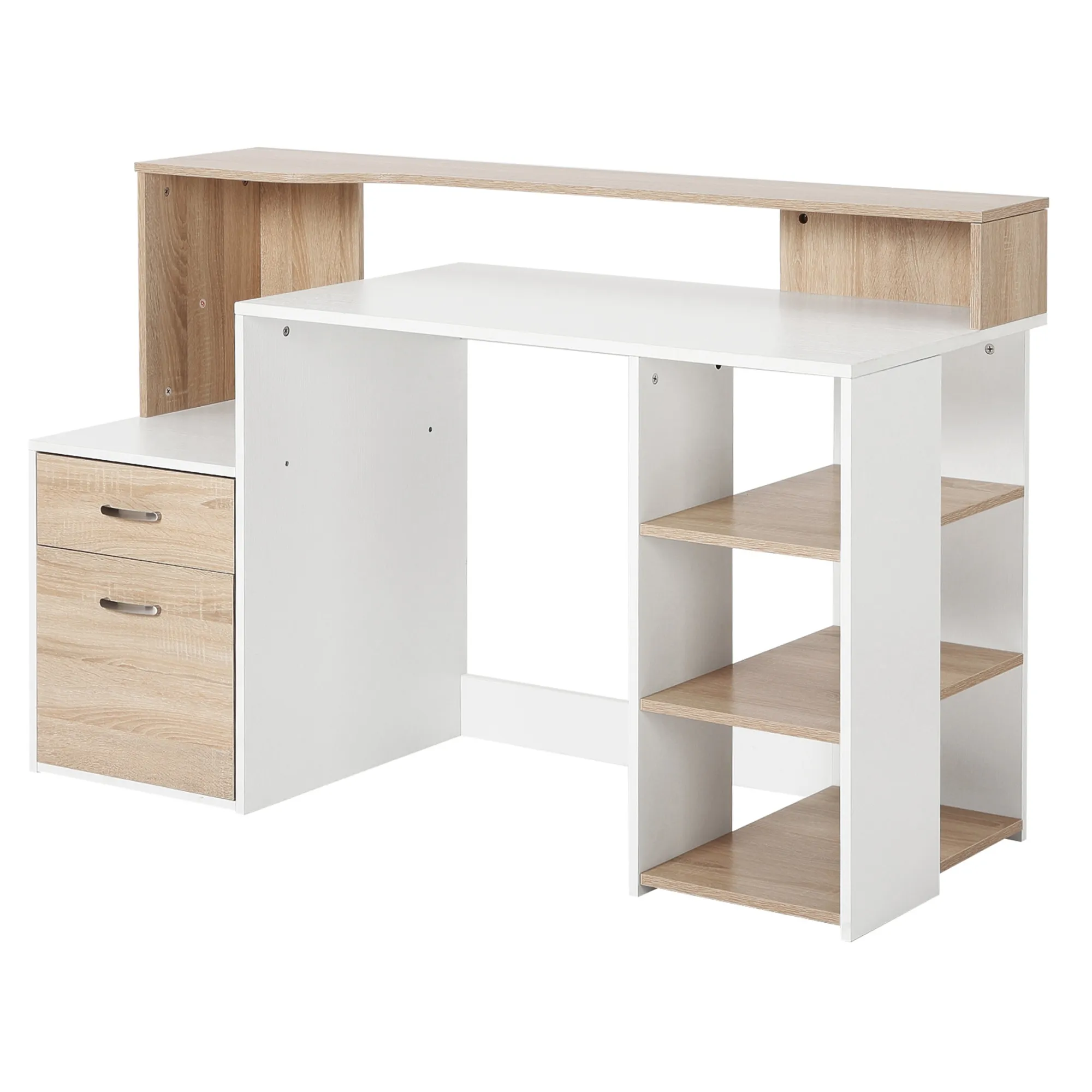 HomCom Moderna Scrivania per Computer con Ripiani in Legno MDF, 140x55x92cm