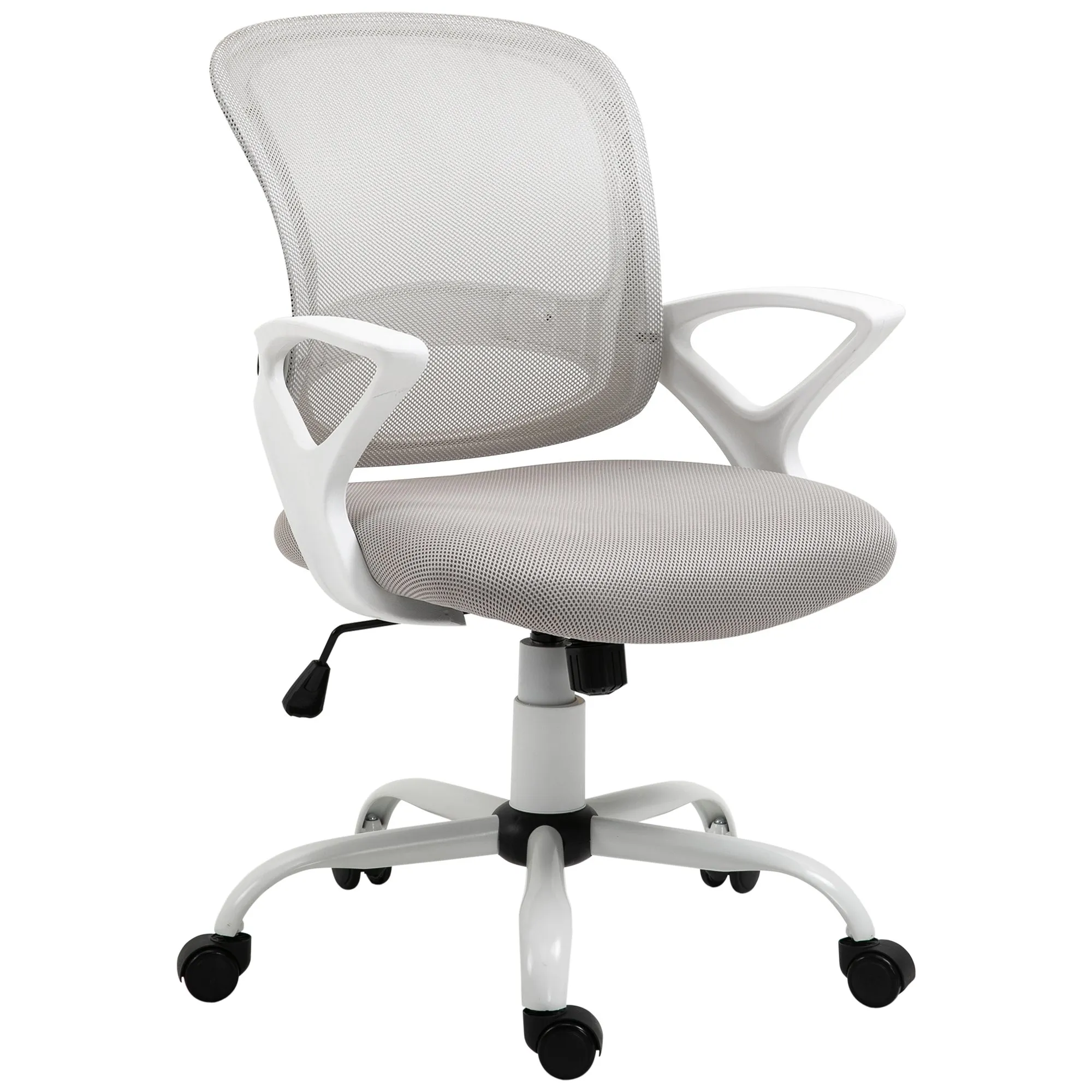  Sedia da Ufficio con Rotelle Girevole Ergonomica, Altezza Regolabile, Funzione di Dondolo, in Tessuto a Rete, Grigio e Bianco   Aosom