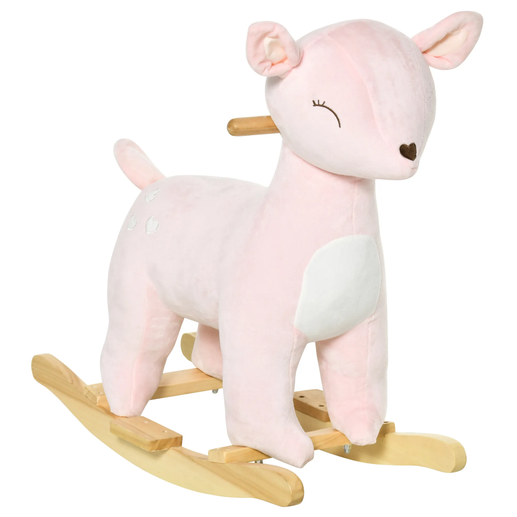  Cavallo a Dondolo per Bambini 36-72 Mesi, Gioco Cavalcabile per Bambini a Forma di Cervo con Suoni in Peluche Rosa, 68x35.5x64cm Aosom