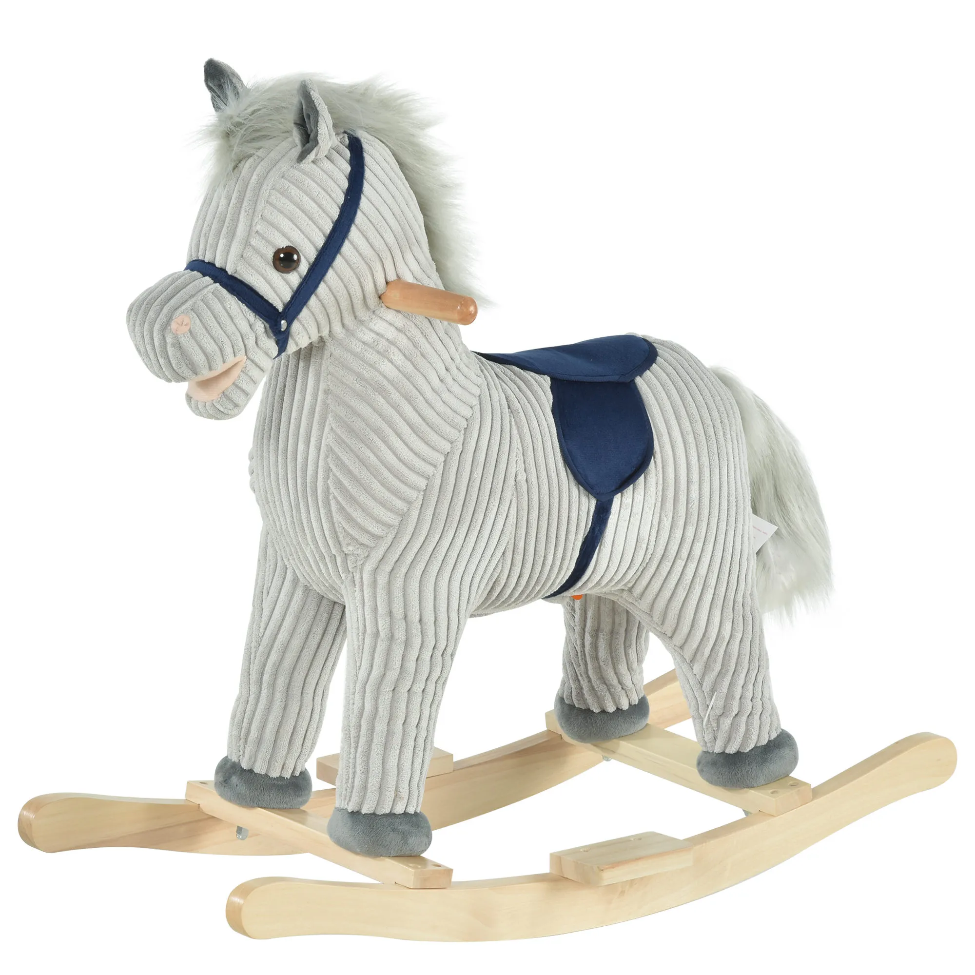  Cavallo a Dondolo in Peluche, Grigio, con Suoni, Gioco Affascinante per Bambini 3-6 Anni, 73x35x64cm Aosom