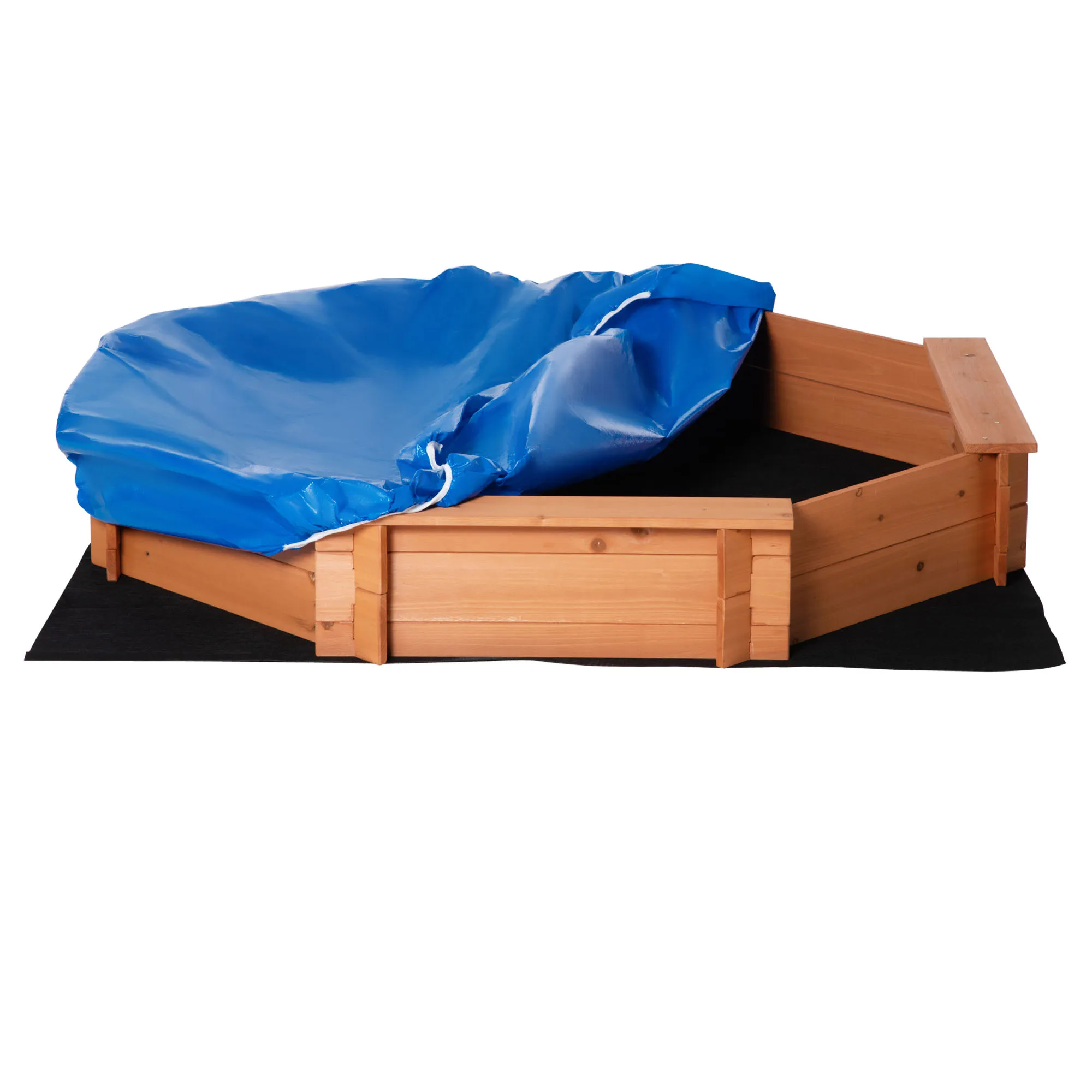  Sabbiera per Bambini in Legno Ottagonale con Sedili e Copertura, Gioco da Giardino per Bambini 3-8 Anni, 139.5x139.5x21.5cm Aosom