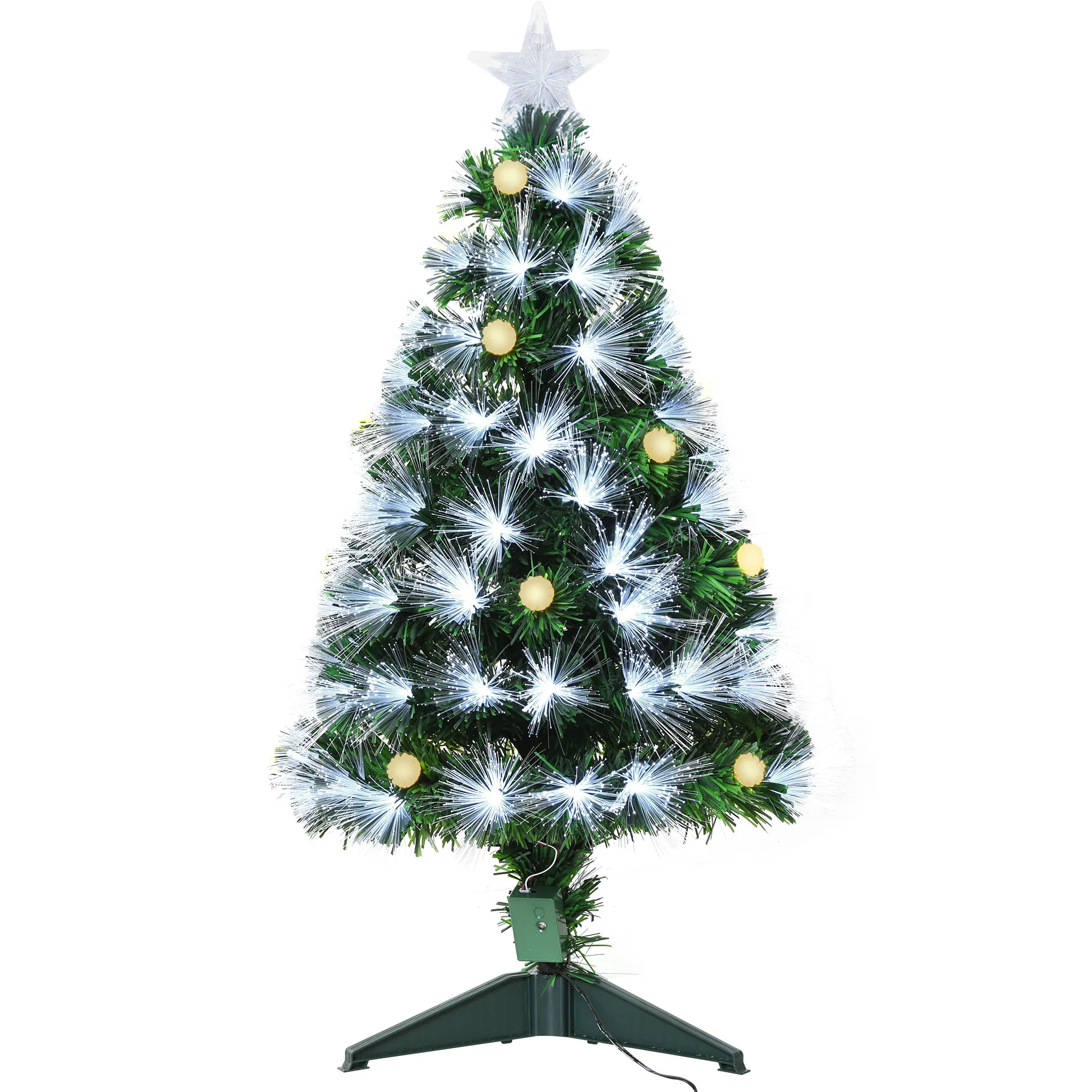  90cm Albero di natale artificiale, rami 90 con luce a LED fibre ottiche, base pieghevole rimovibile, verde Aosom