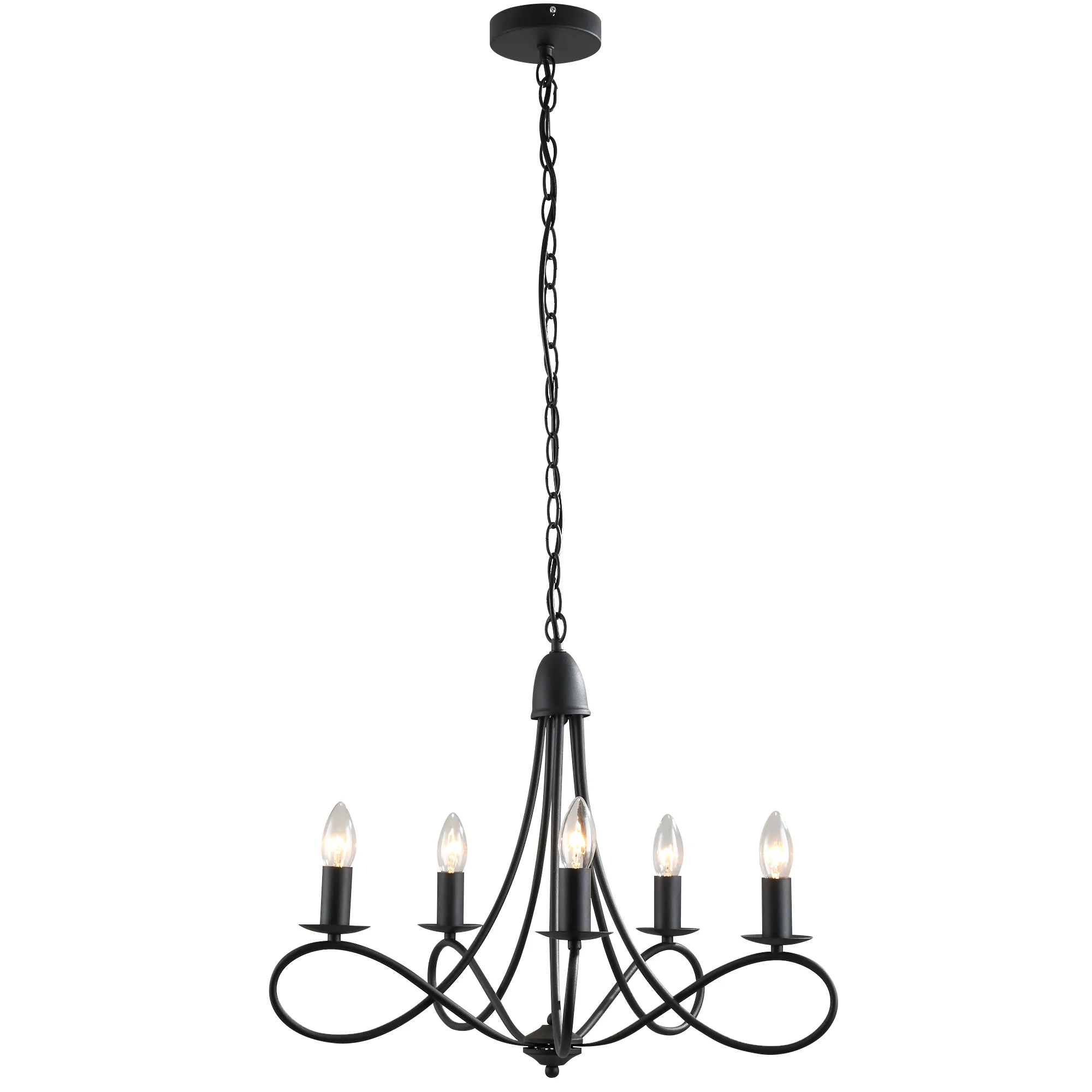  Lampadario con 5 candelieri pieghevole altezza regolabile vintage in acciaio nero Diametro 58 x 45cm
