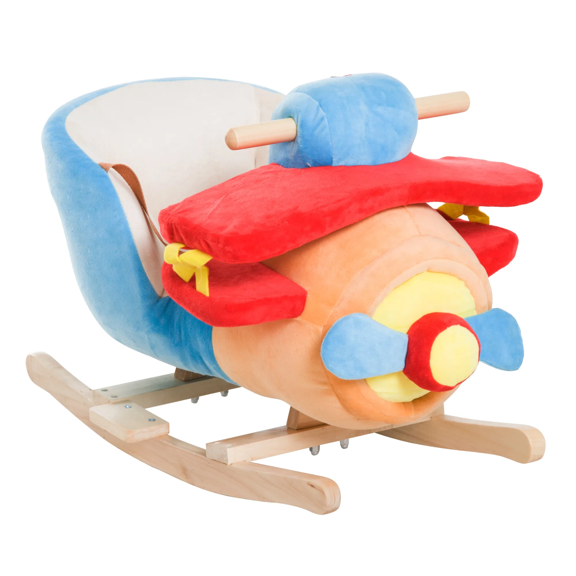  Dondolo a Forma di Aeroplano per Bambini di Età Superiore a 18 Mesi con Musica Incorporata in Legno Alamo, Max:60kg 60x33x45cm Aosom