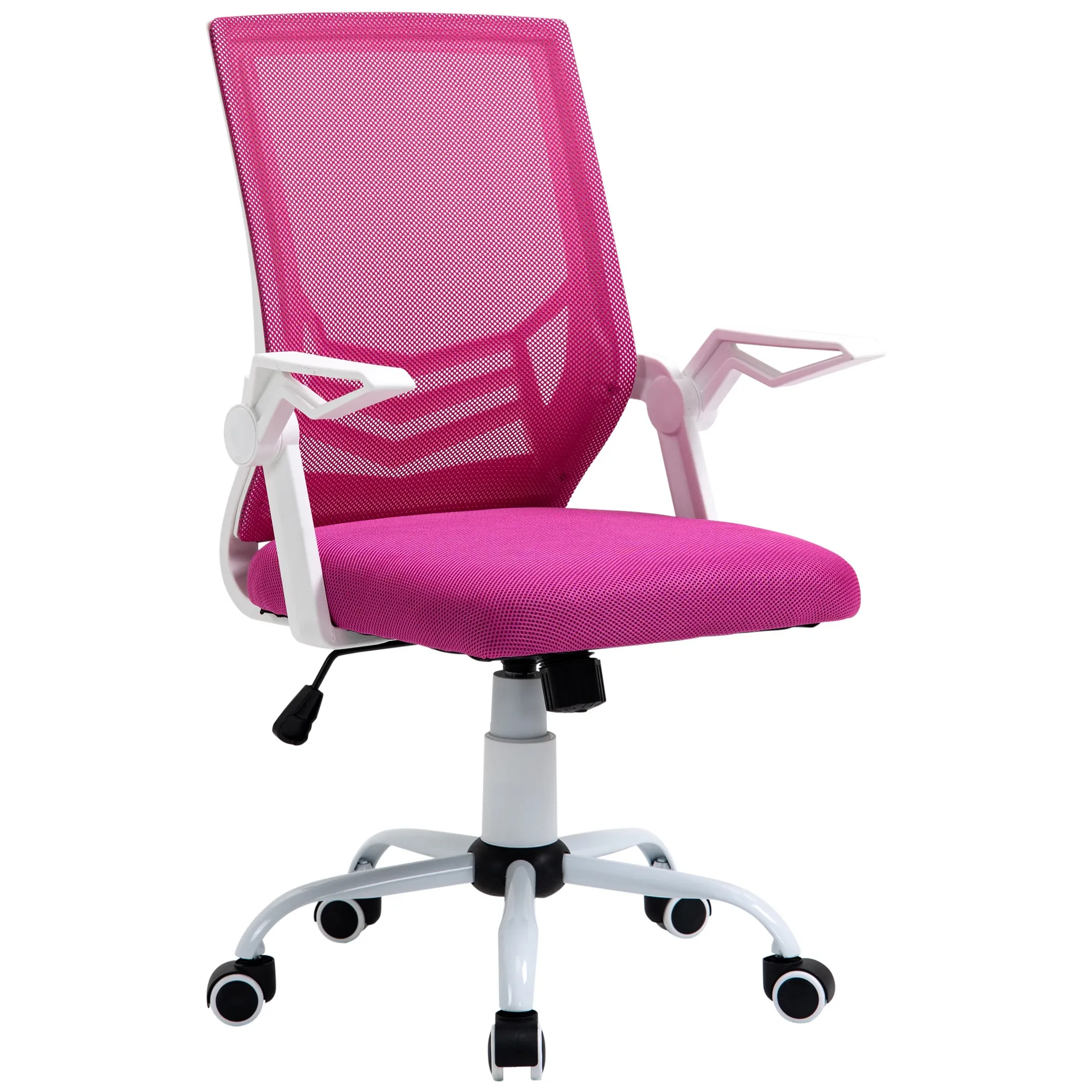  Sedia da Ufficio Ergonomica con Braccioli e Supporto Lombare, Poltrona Ufficio Girevole e Altezza Regolabile in Tessuto Rosa Aosom