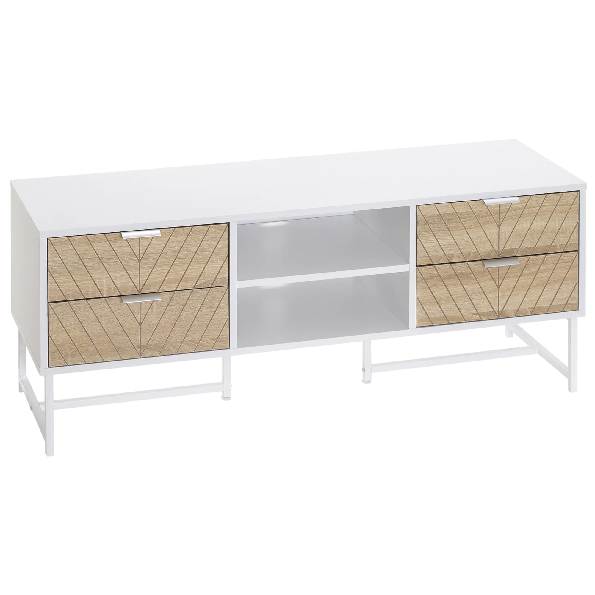  Mobile Porta TV fino a 47", Mobiletto Basso con Cassetti, Mobiletto da Salotto in Legno, 120x39x48cm, Bianco e Rovere