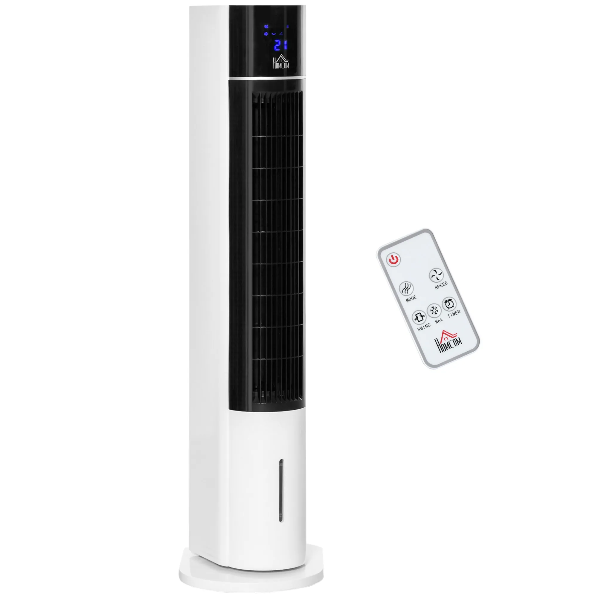  Ventilatore a Torre Raffrescatore Evaporativo 3 Modalità e 3 Velocità, Raffreddatore d'Aria Portatile con Timer e Telecomando, 60W, Bianco