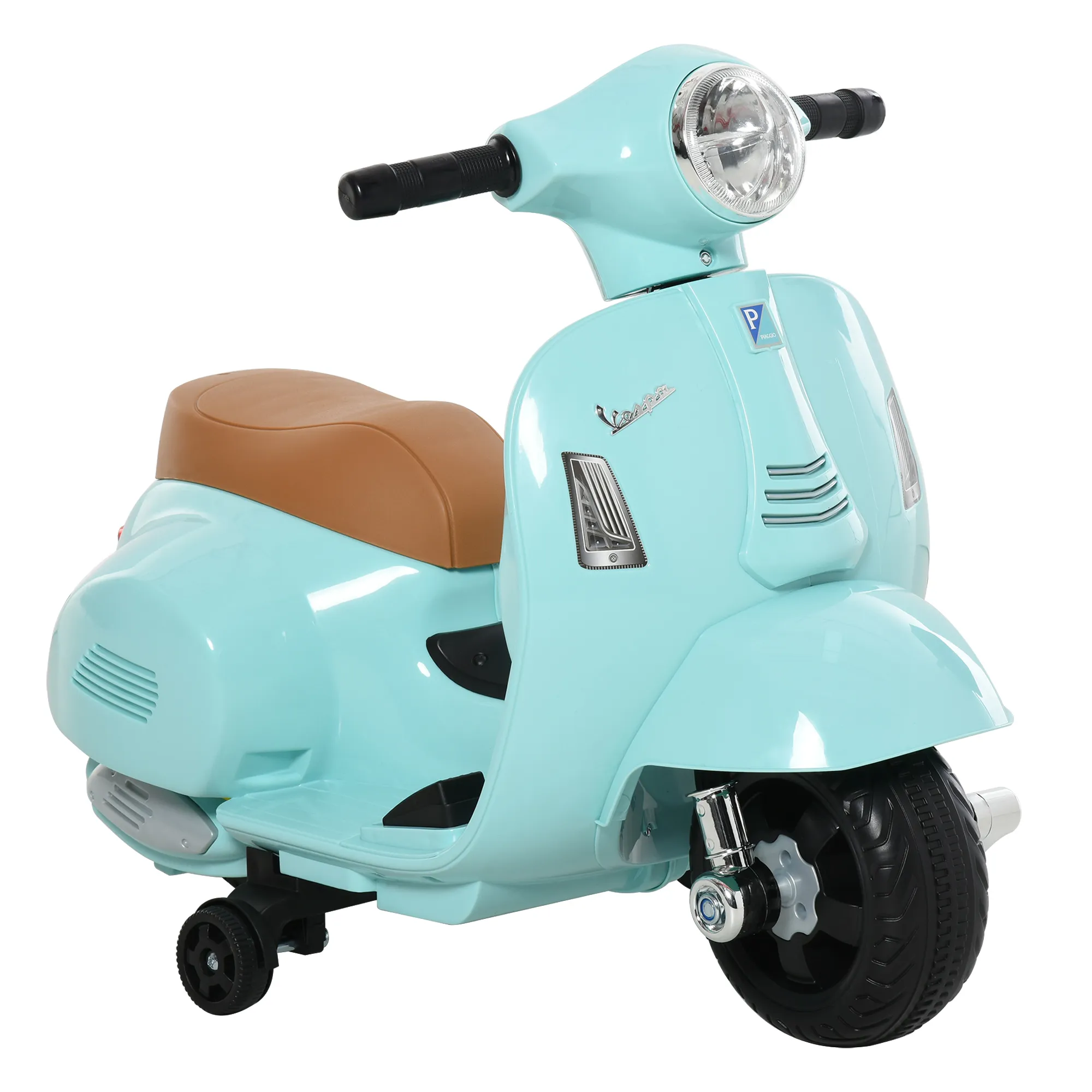  Moto Elettrica per Bambini con Licenza Ufficiale Vespa Batteria 6V, Fari e Clacson, per Bimbi da 18-36 mesi, Verde, 66.5x38x52cm Aosom