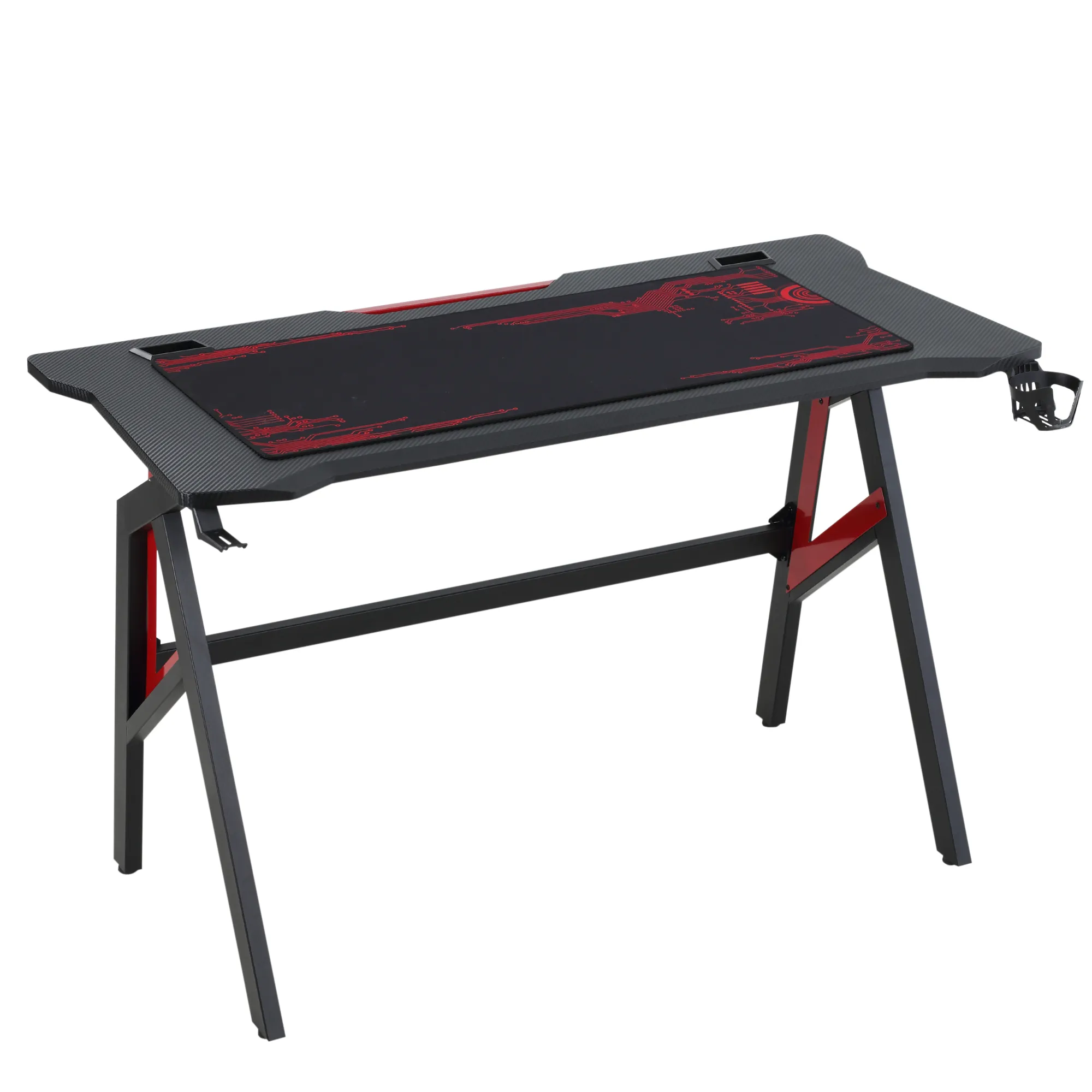  Scrivania Gaming Avanzata, Tappetino Mouse Maxi, Accessori Completi per Gamer, 120x58x75cm - Rosso e Nero Aosom