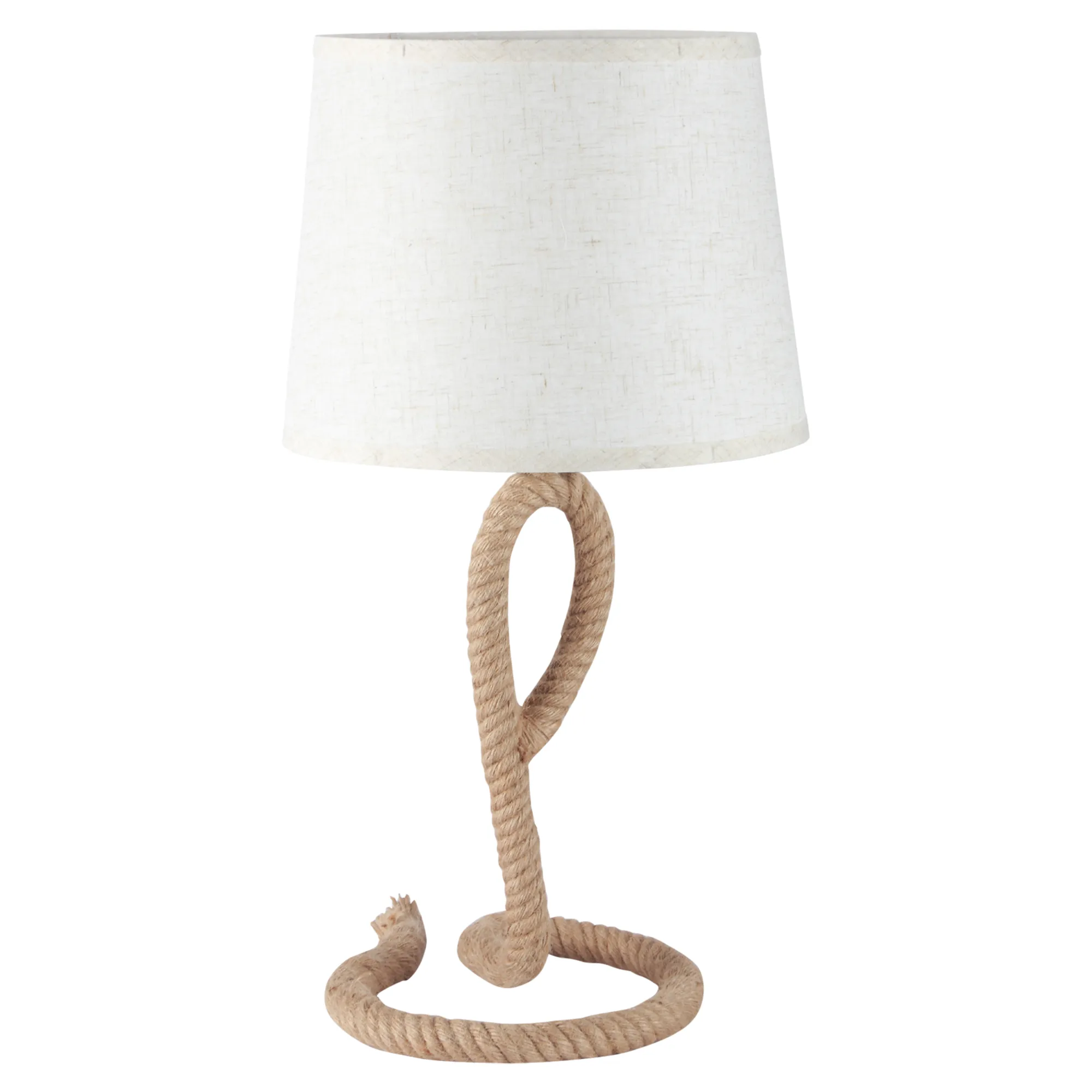  Lampada da Tavolo Stile Marinaro in Corda e Tessuto, Attacco E27, Ф30x56cm - Bianco