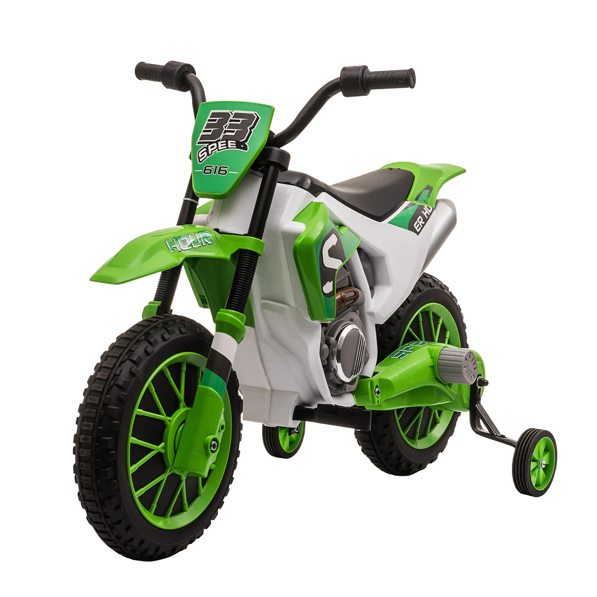  Moto Elettrica per Bambini 3-5 Anni con Batteria Ricaricabile 12V e Rotelline Rimovibili per Sicurezza Colore Verde Aosom