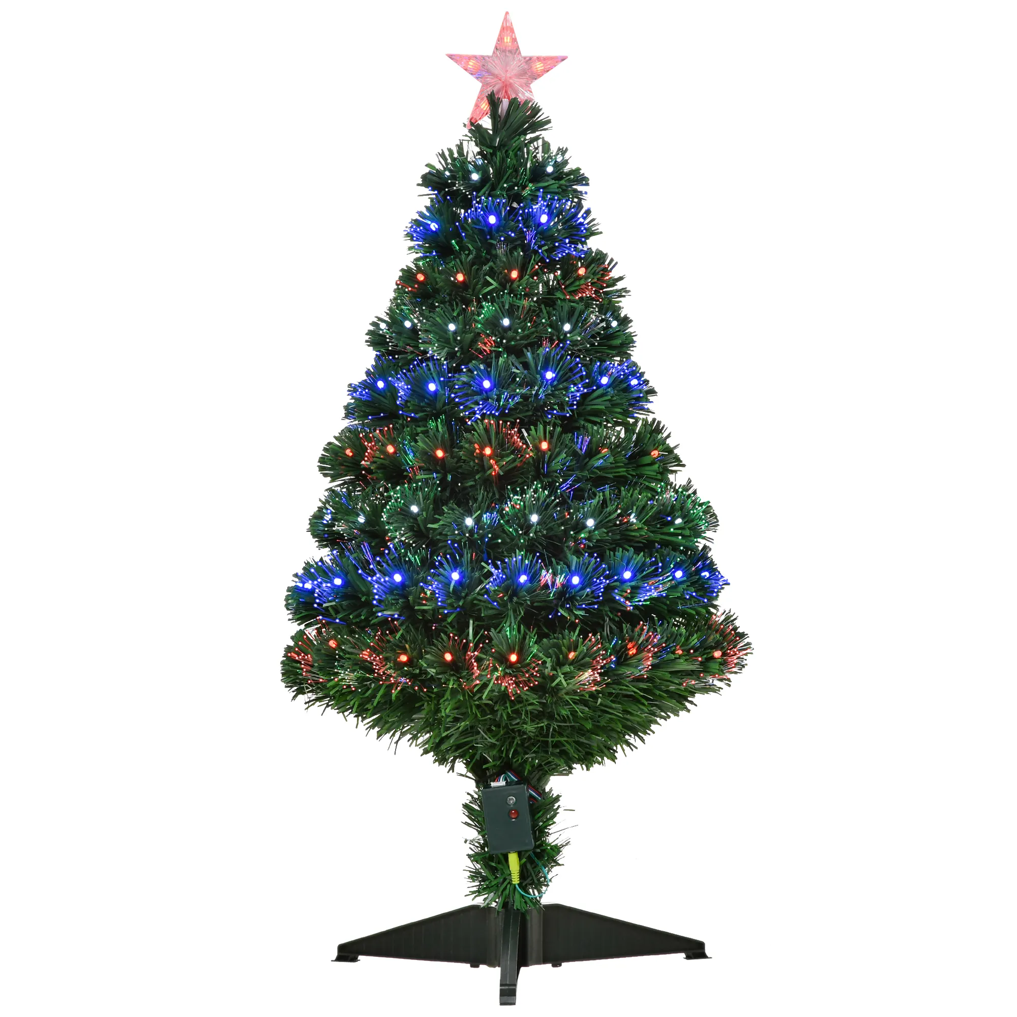  Albero di Natale Artificiale in PVC con 90 Luci LED e Fibre Ottiche, 90 Rami e Base Pieghevole, Φ48x90cm, Verde