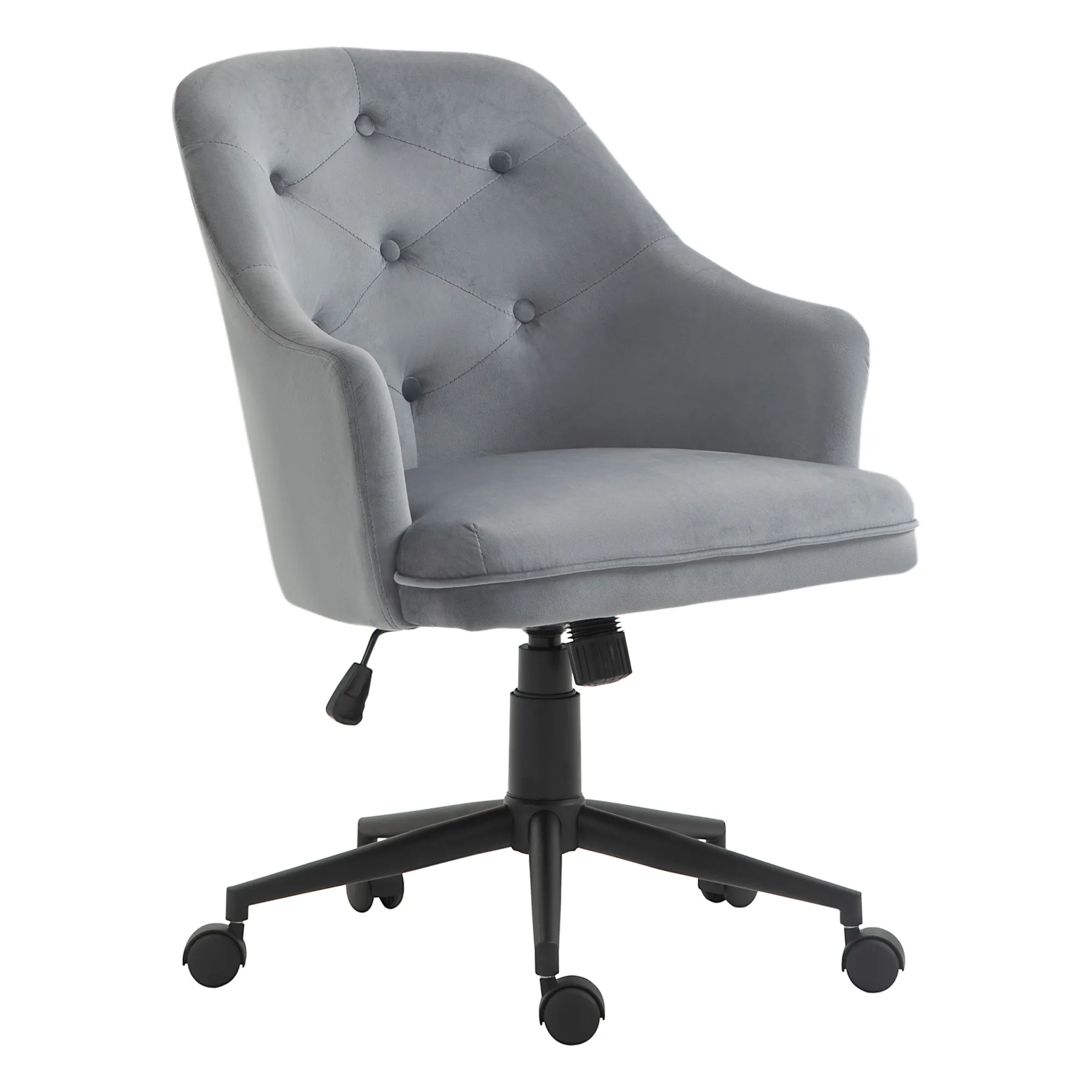  Sedia da Ufficio Girevole Ergonomica con Ruote e Altezza Regolabile, Rivestimento in Velluto, 63x64x88-96cm, Grigio Aosom