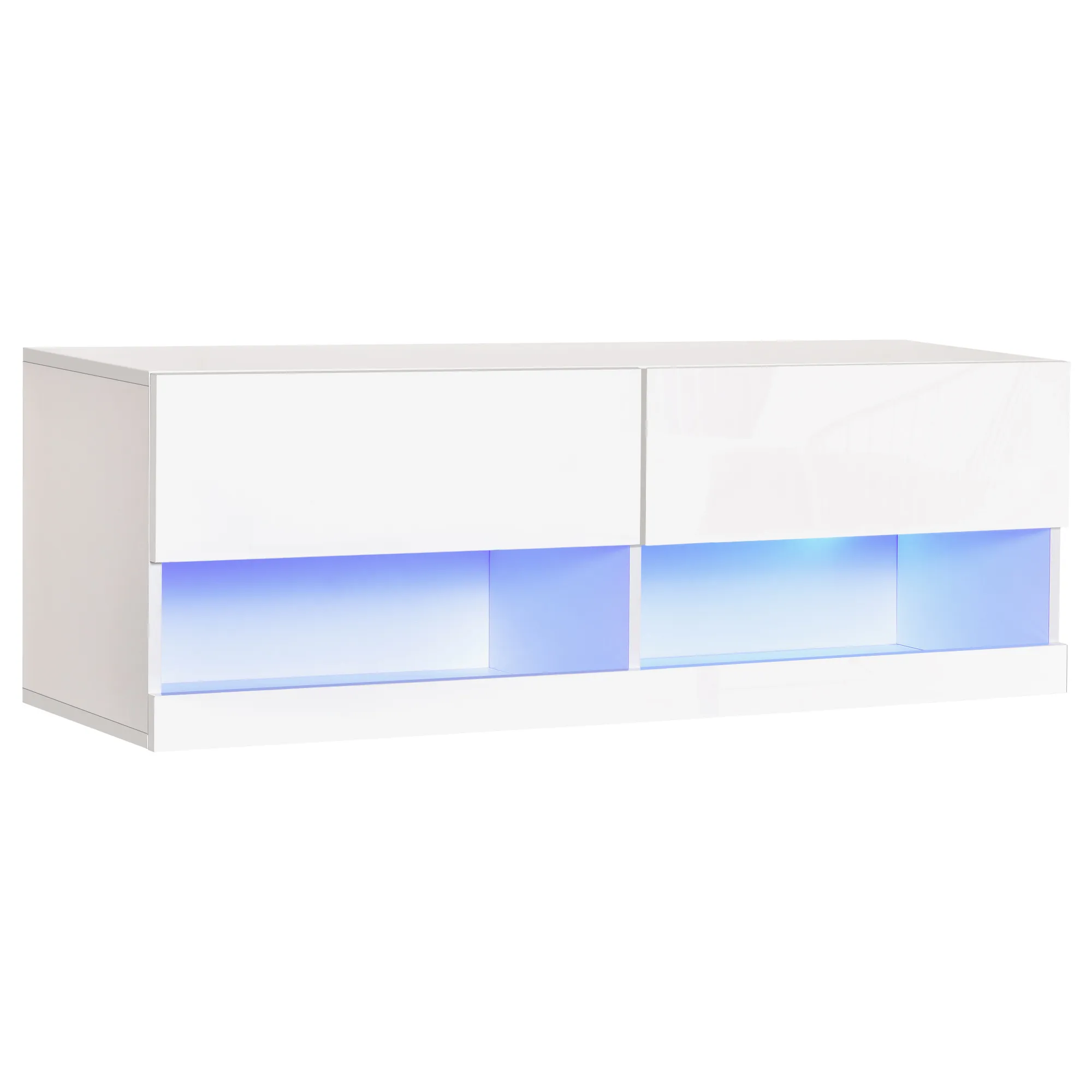  Mobile TV Sospeso in Legno, Mobile Porta TV Moderno con Luci LED di 20 Colori, per TV Max. 42", Bianco Lucido, 120x35x40.5cm