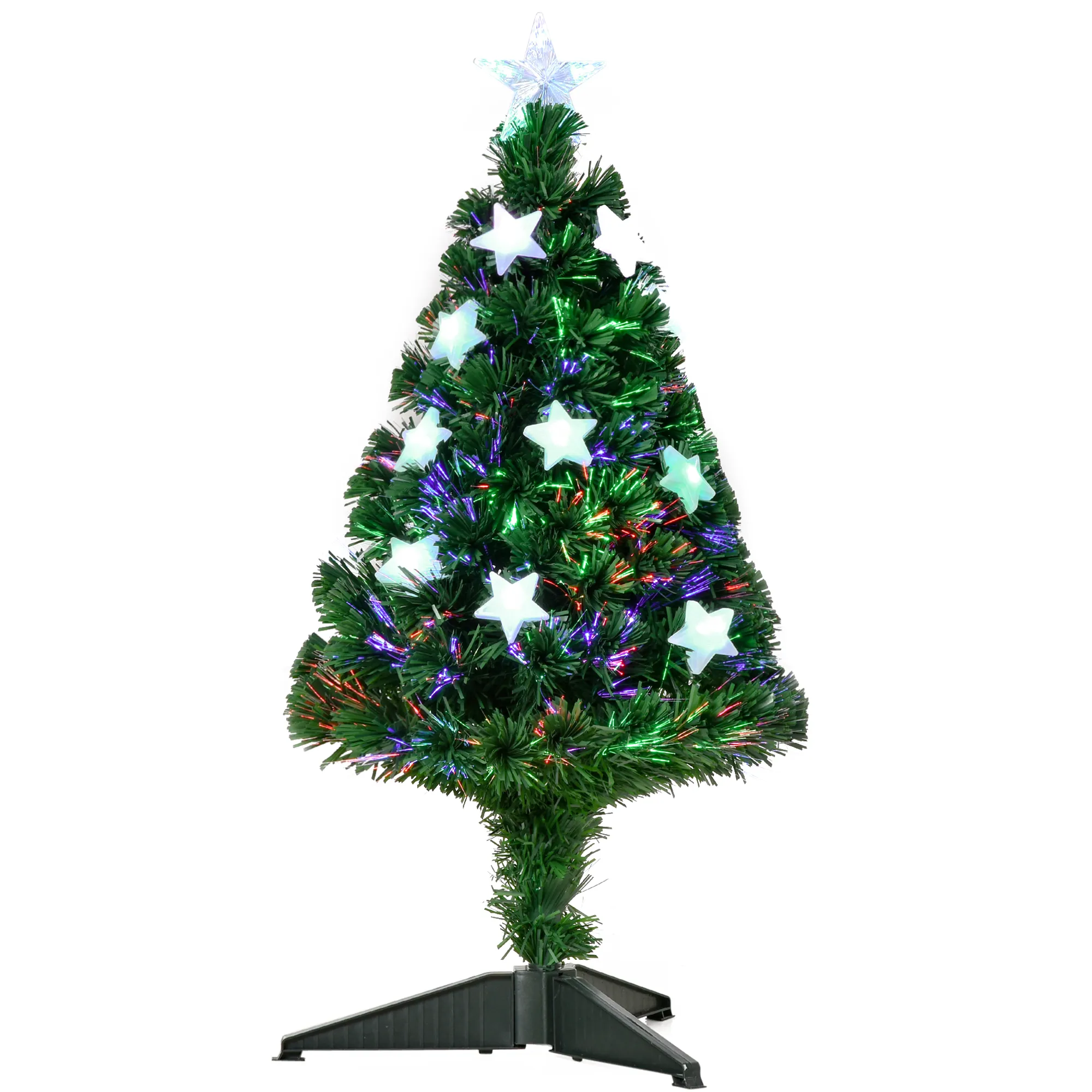 HomCom Albero di Natale Artificiale 90cm con 90 Rami in PVC e Fibra Ottica con 12 LED Aosom