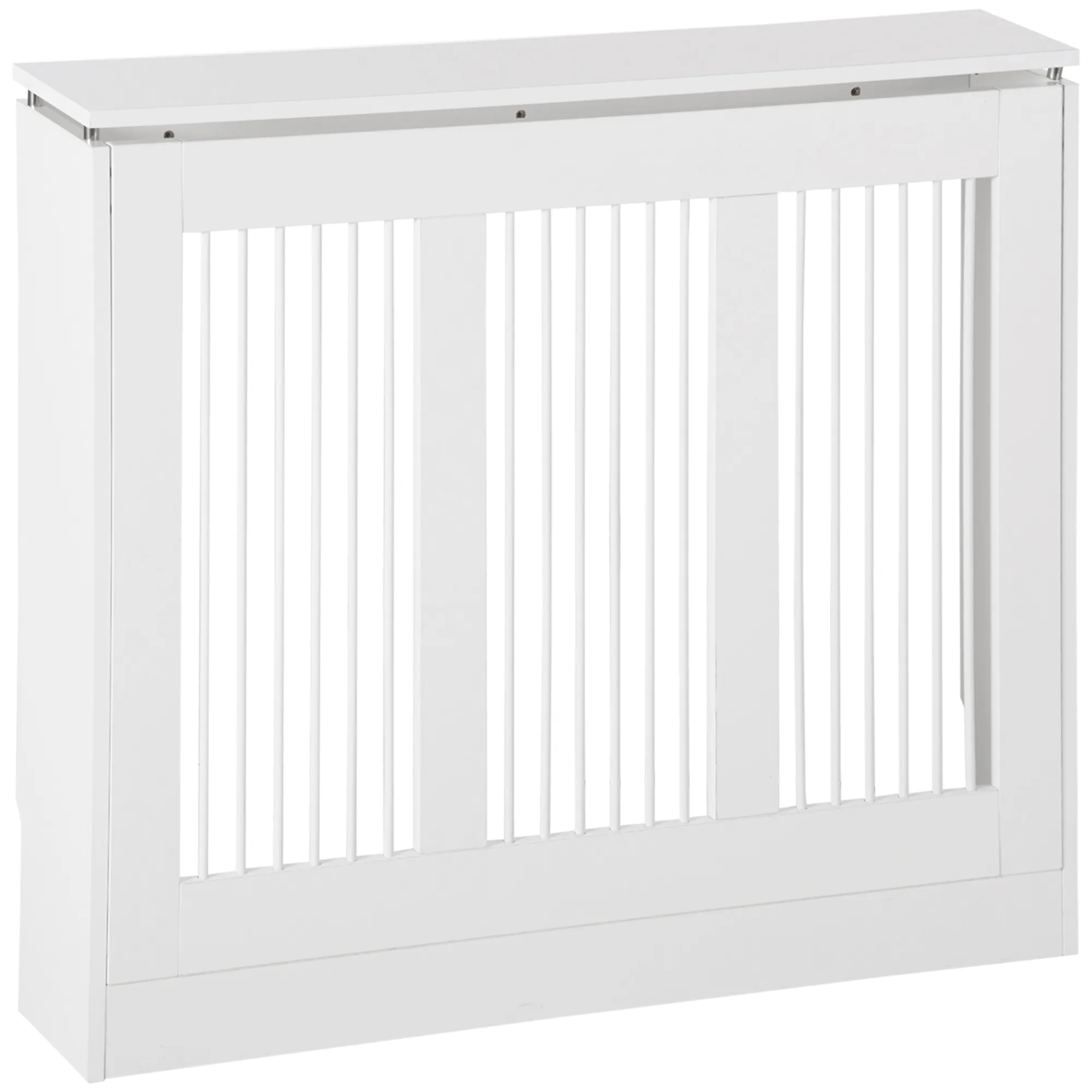  Copritermosifone a Doghe Moderno ed Elegante per la Casa, in MDF e Acciaio, 90x18x84cm, Bianco