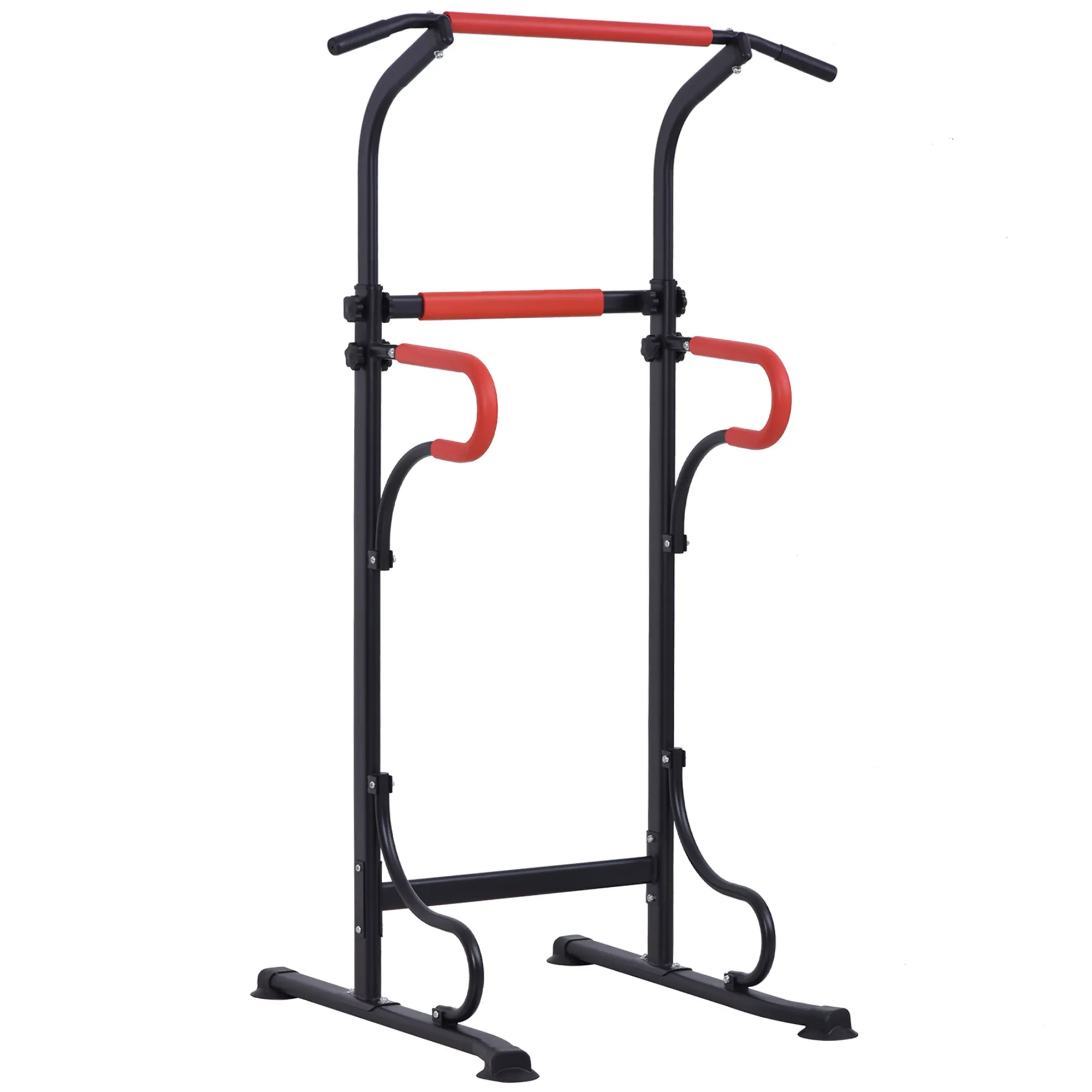  Barra per Trazioni Power Tower Stazione Fitness Multifunzione con Altezza Regolabile 171-219cm Nero Rosso Aosom