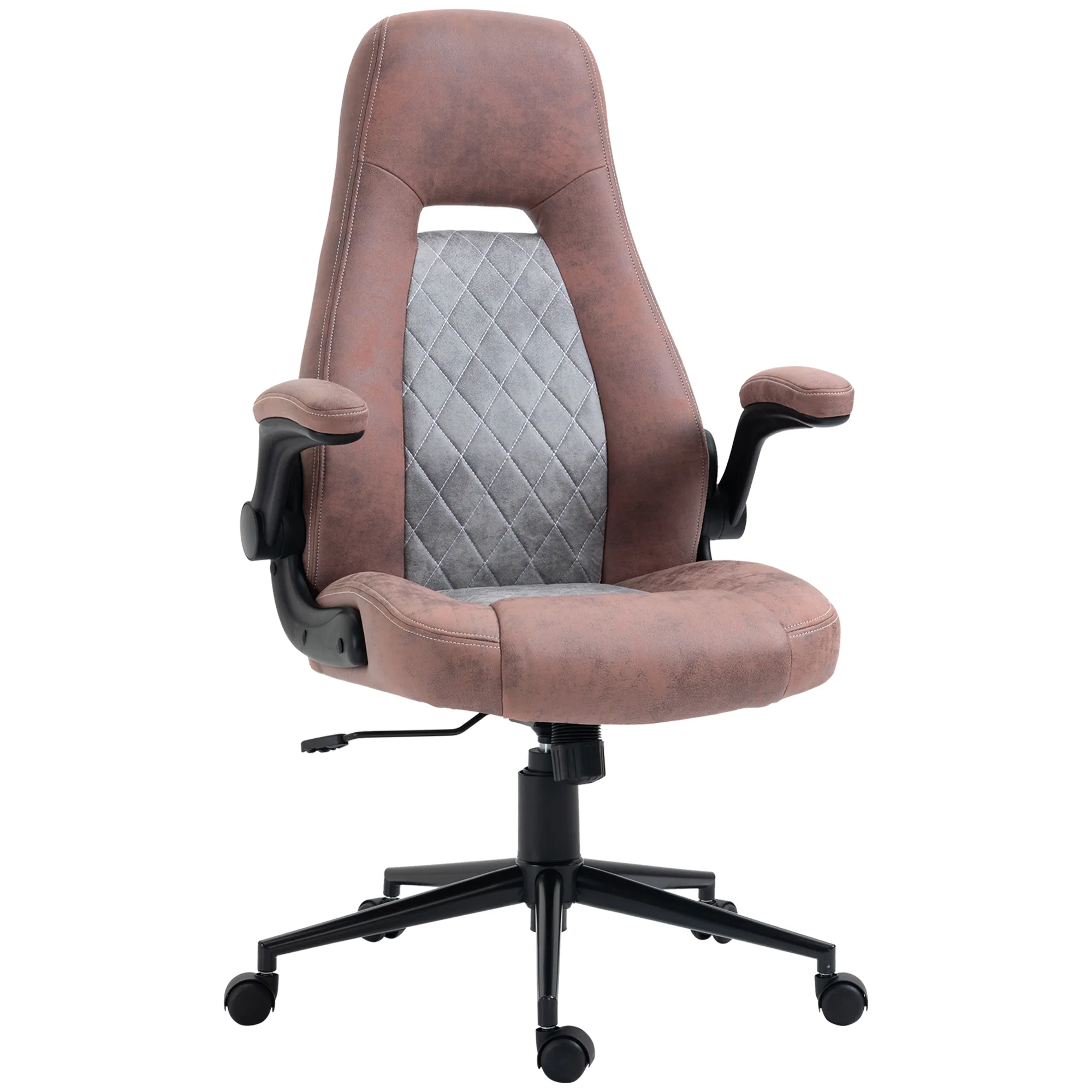  Sedia da Ufficio Ergonomica con Altezza Regolabile, Braccioli Ribaltabili e 5 Ruote, 67x70x114-124 cm, Rosso e Grigio Aosom