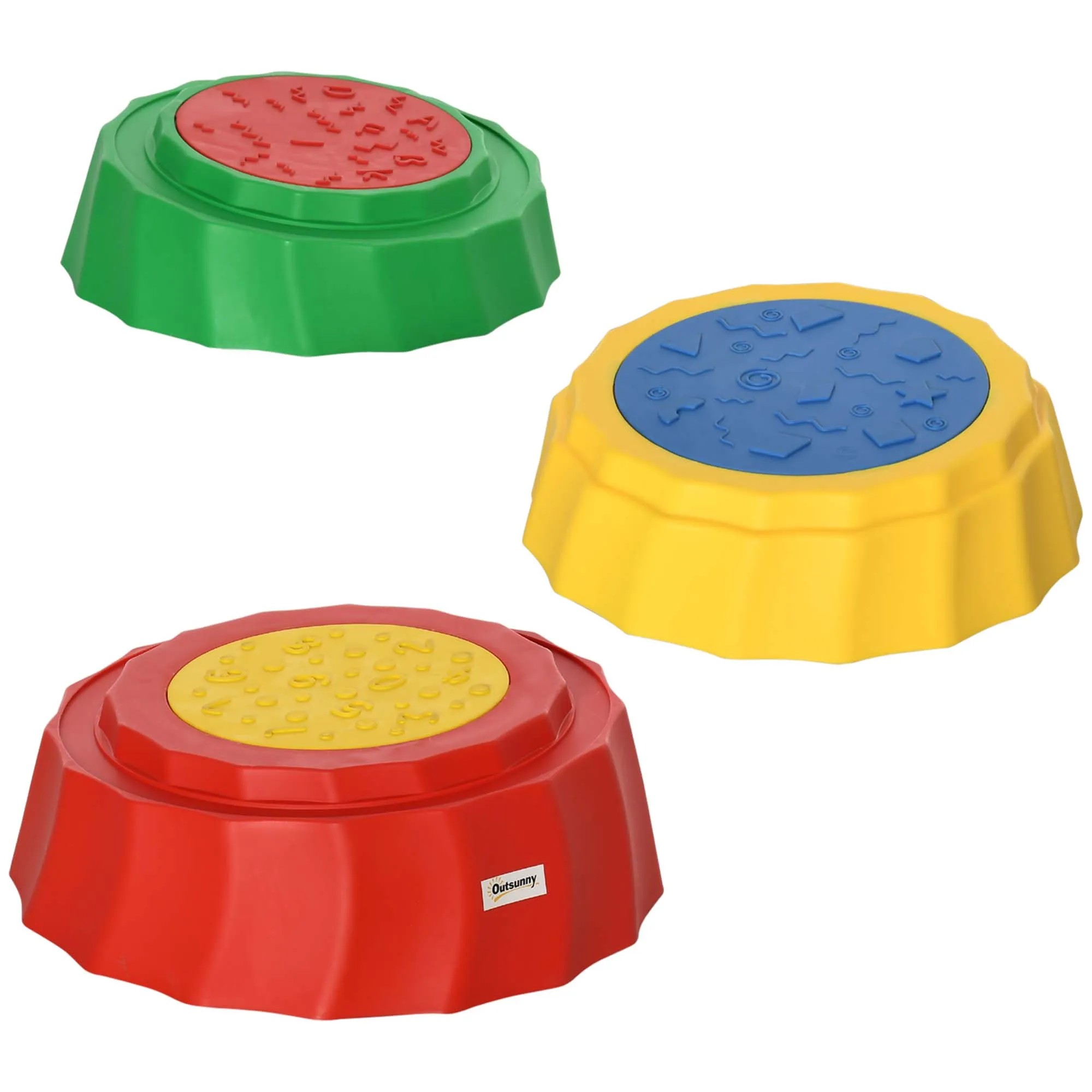  Percorso Equilibrio per Bambini 3-6 Anni, Set 3 Pietre Fiume Antiscivolo Impilabili, Gioco Stimolante Coordinazione - Colorato Aosom