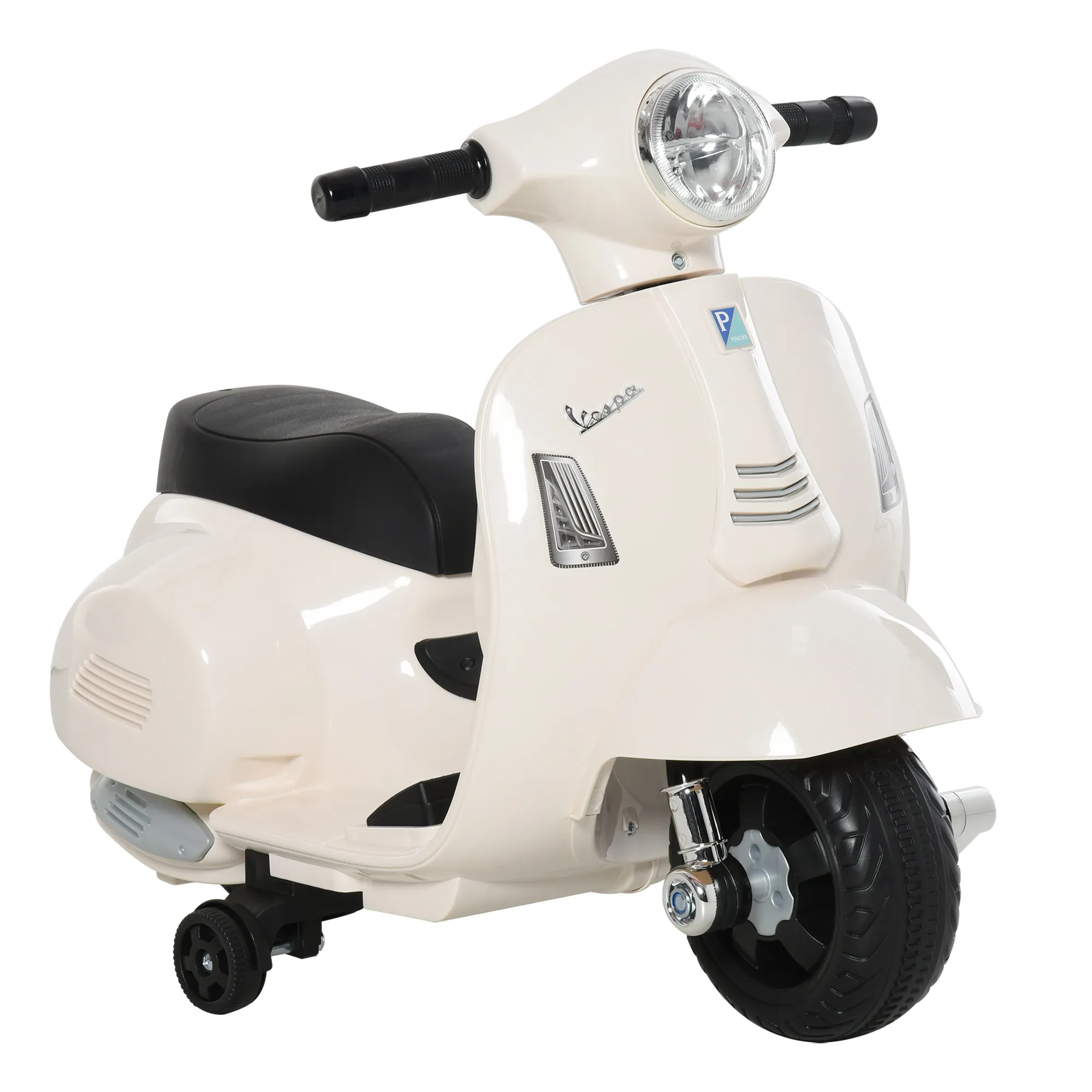  Moto Elettrica per Bambini con Licenza Ufficiale Vespa Batteria 6V, Fari e Clacson, per Bimbi da 18-36 mesi, Bianco, 66.5x38x52cm Aosom