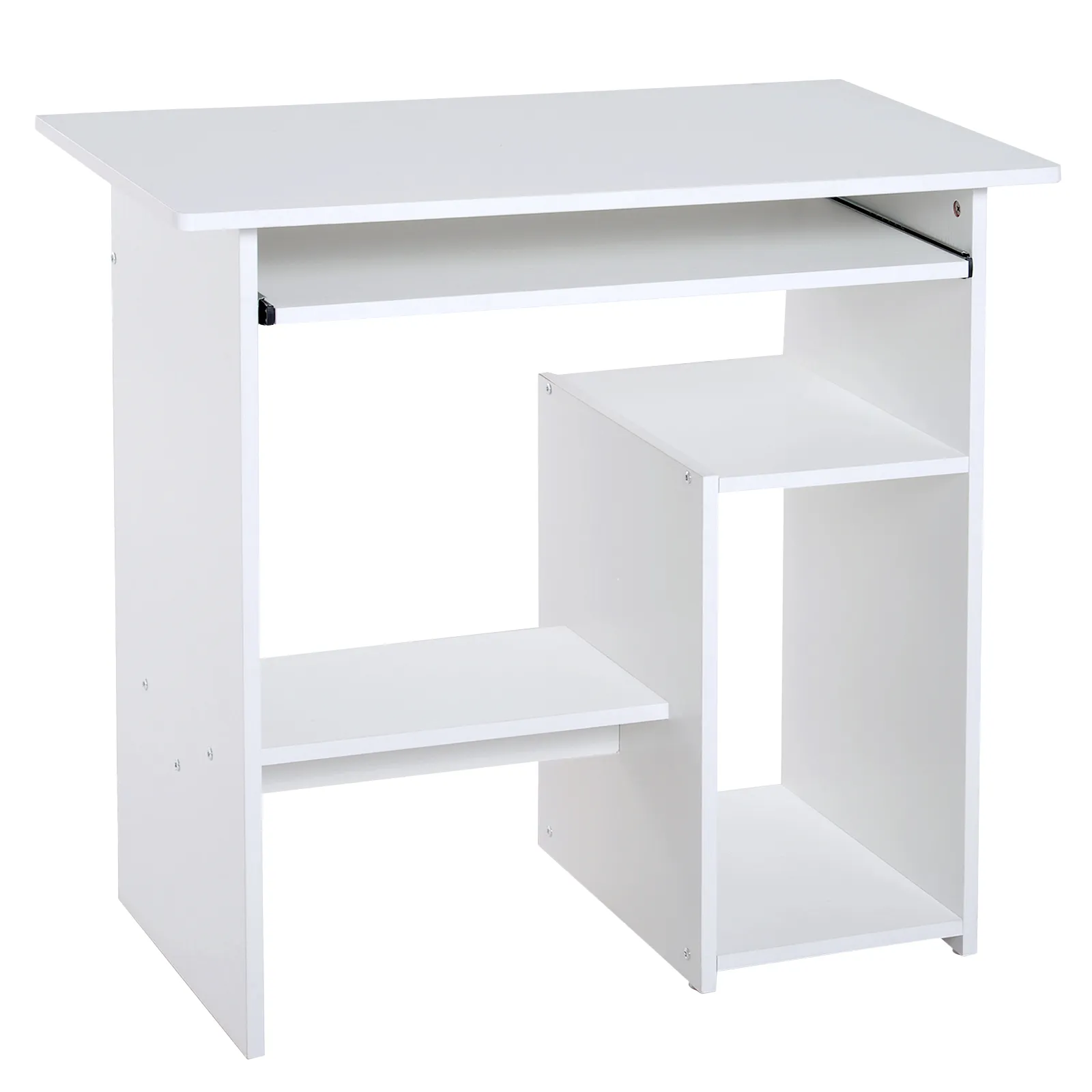  Scrivania Porta PC Moderna Salvaspazio, Ripiano per CPU e Mensola Tastiera Estraibile in Legno, 80x45x75cm, Bianco Aosom