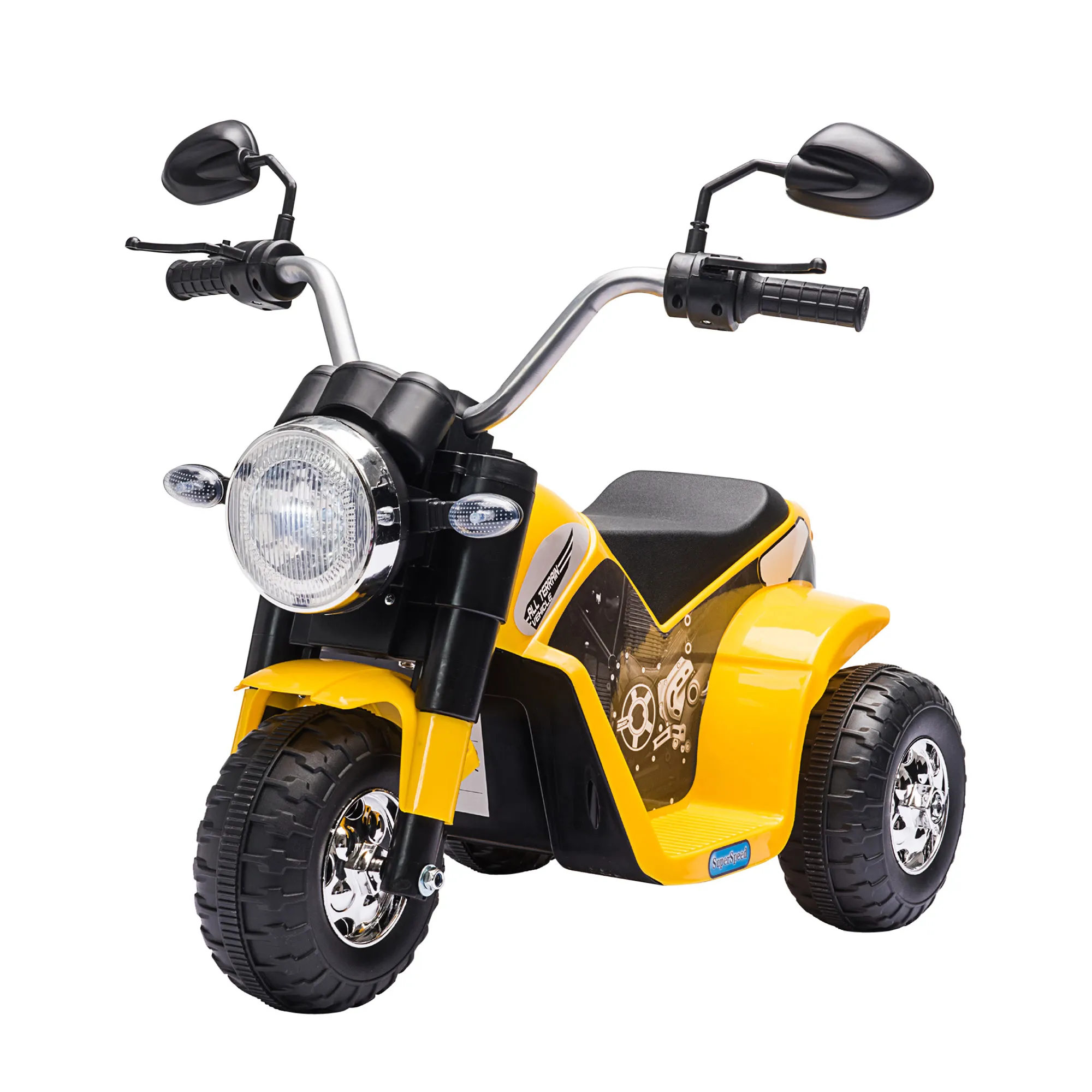  Moto Elettrica per Bambini a 3 Ruote con Luci e Suoni, Batteria Ricaricabile 6V, Velocità 2 km/h, per Bimbi da 18-36 Mesi, Gialla