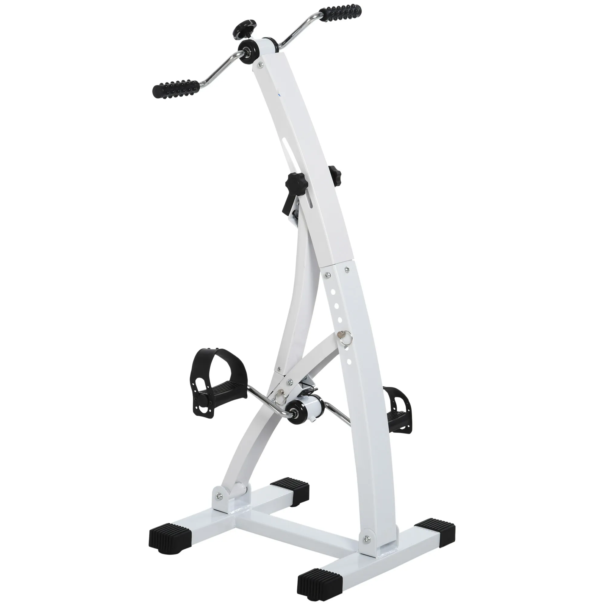  Cyclette con Movimento Braccia da Divano o Poltrona con Schermo LED, Altezza e Intensità Regolabile, Bianco, 41x42.5x95cm Aosom