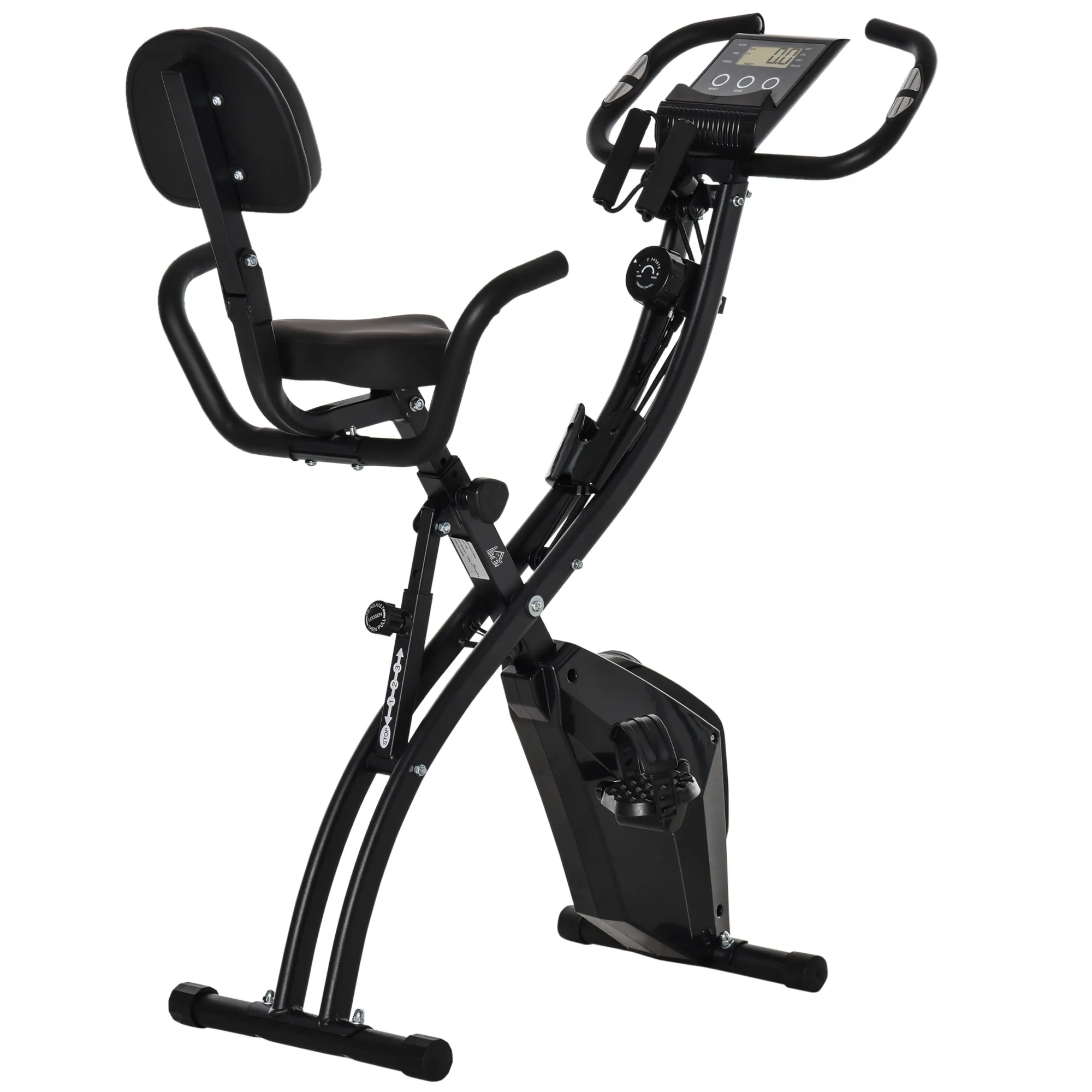  Cyclette Pieghevole 2 in 1, Resistenza Magnetica Regolabile 8 Livelli, Bici da Fitness con Sensore di Frequenza Cardiaca, Nero Aosom