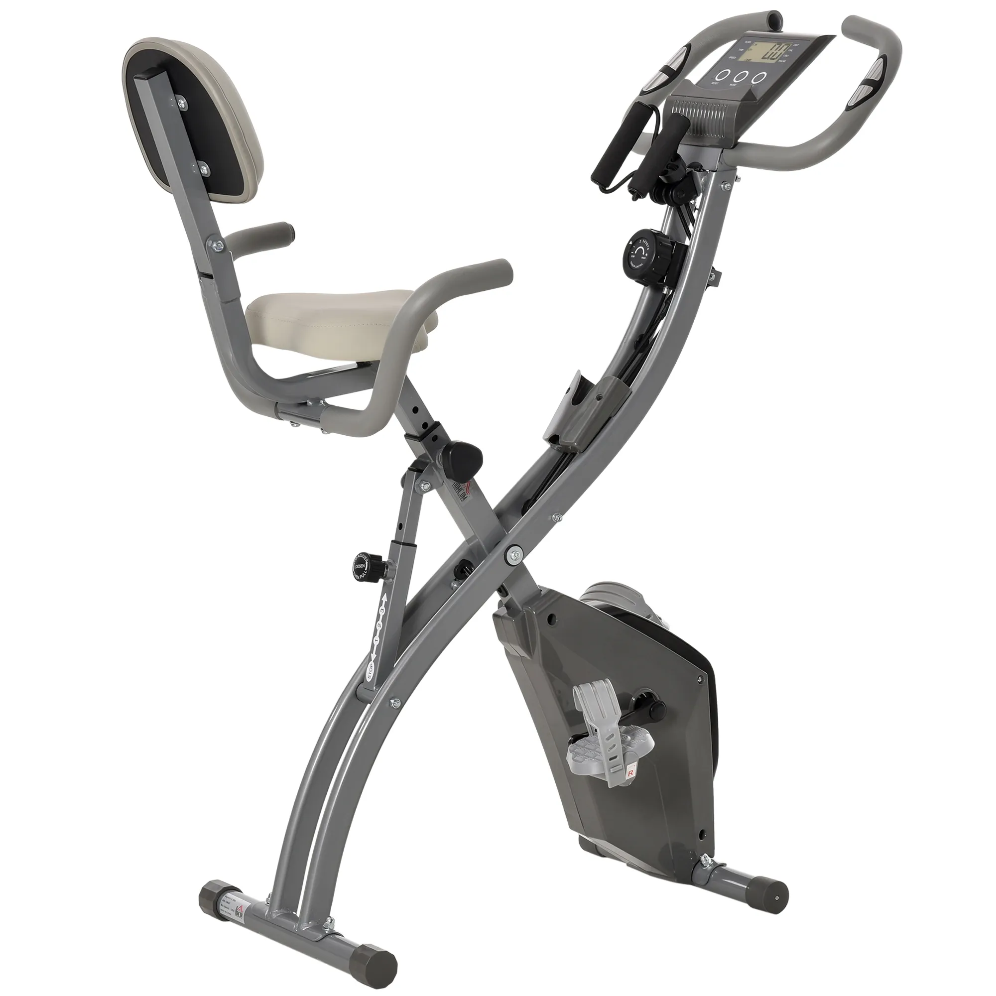  Cyclette Pieghevole 2 in 1, Resistenza Magnetica Regolabile 8 Livelli, Bici da Fitness con Sensore di Frequenza Cardiaca, Grigio Aosom