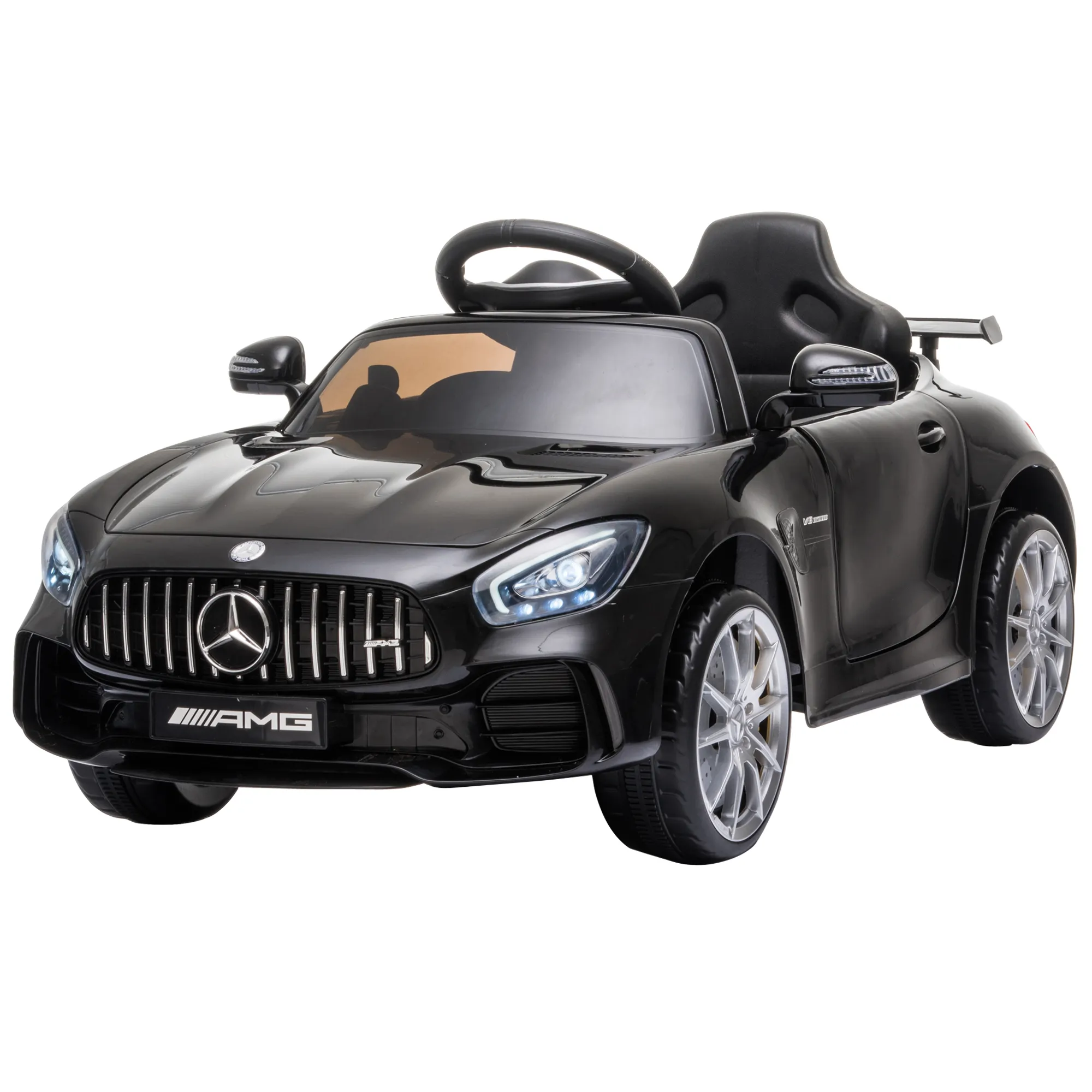  Macchinina Elettrica per Bambini Mercedes Benz, Velocità 3-5km/h, Luci Led, Suoni, Larghi Pneumatici, Cintura di Sicurezza, Nera Aosom