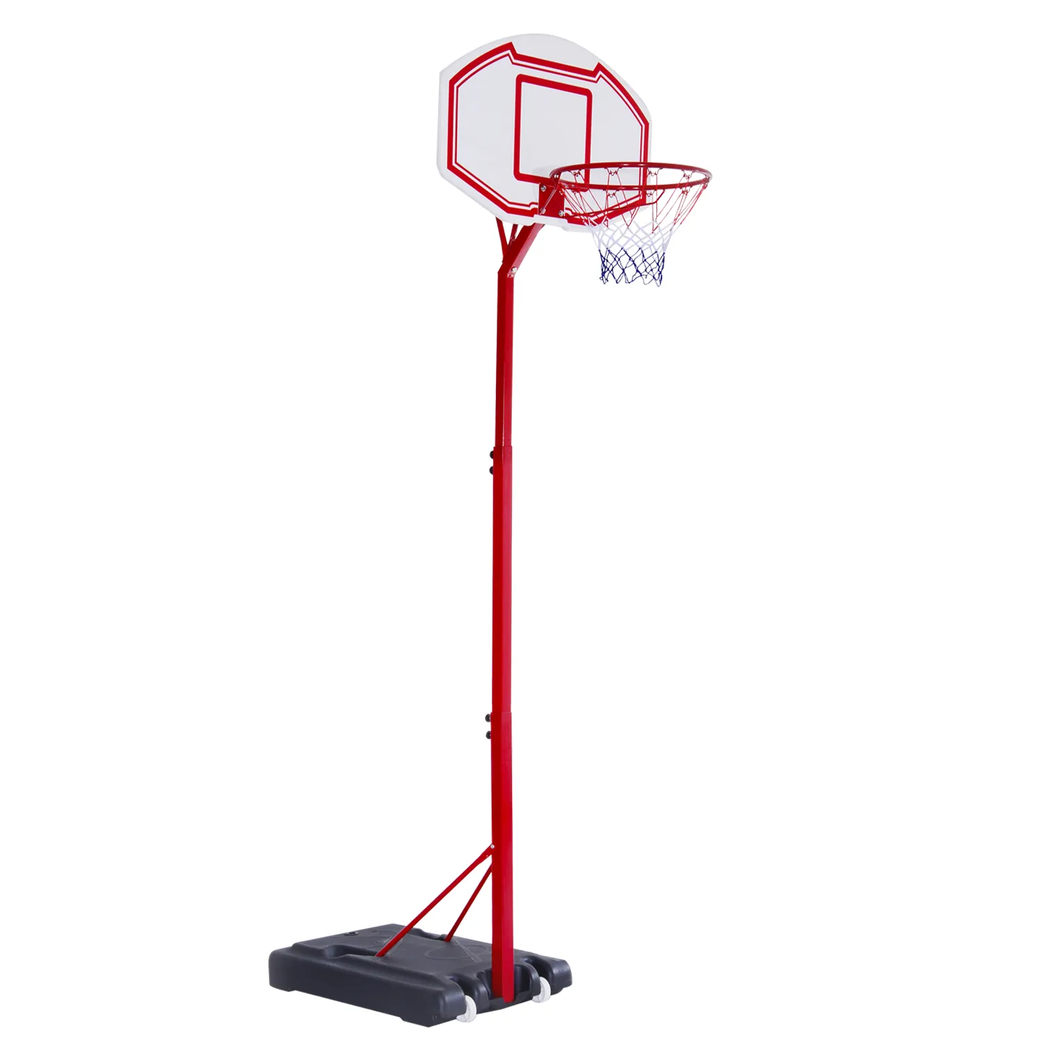  Canestro Basket Autoportante con Altezza Regolabile 210-260cm e Ruote, Rosso Aosom