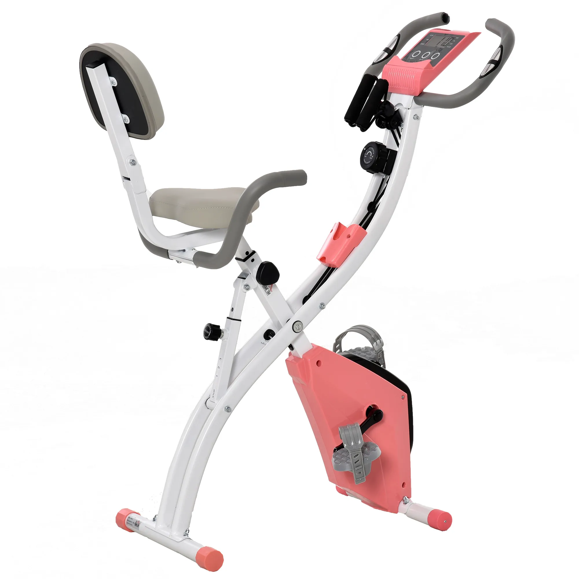  Cyclette Pieghevole 2 in 1, Resistenza Magnetica Regolabile 8 Livelli, Bici da Fitness con Sensore di Frequenza Cardiaca, Rosa Aosom