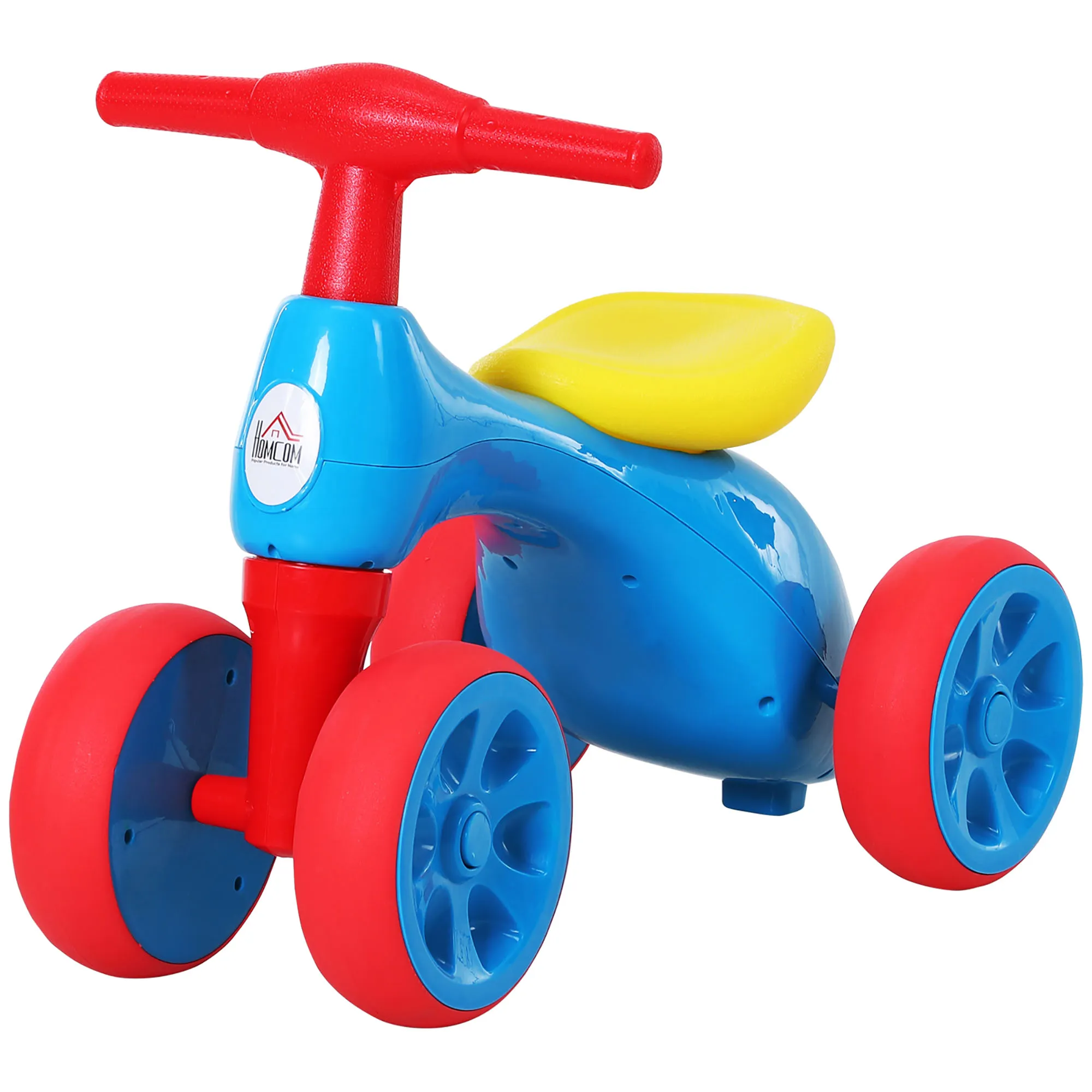 Homcom Bicicletta Equilibrio Senza Pedali con 4 Ruote per Bambini 18-36 Mesim Rosso Blu Giallo Aosom