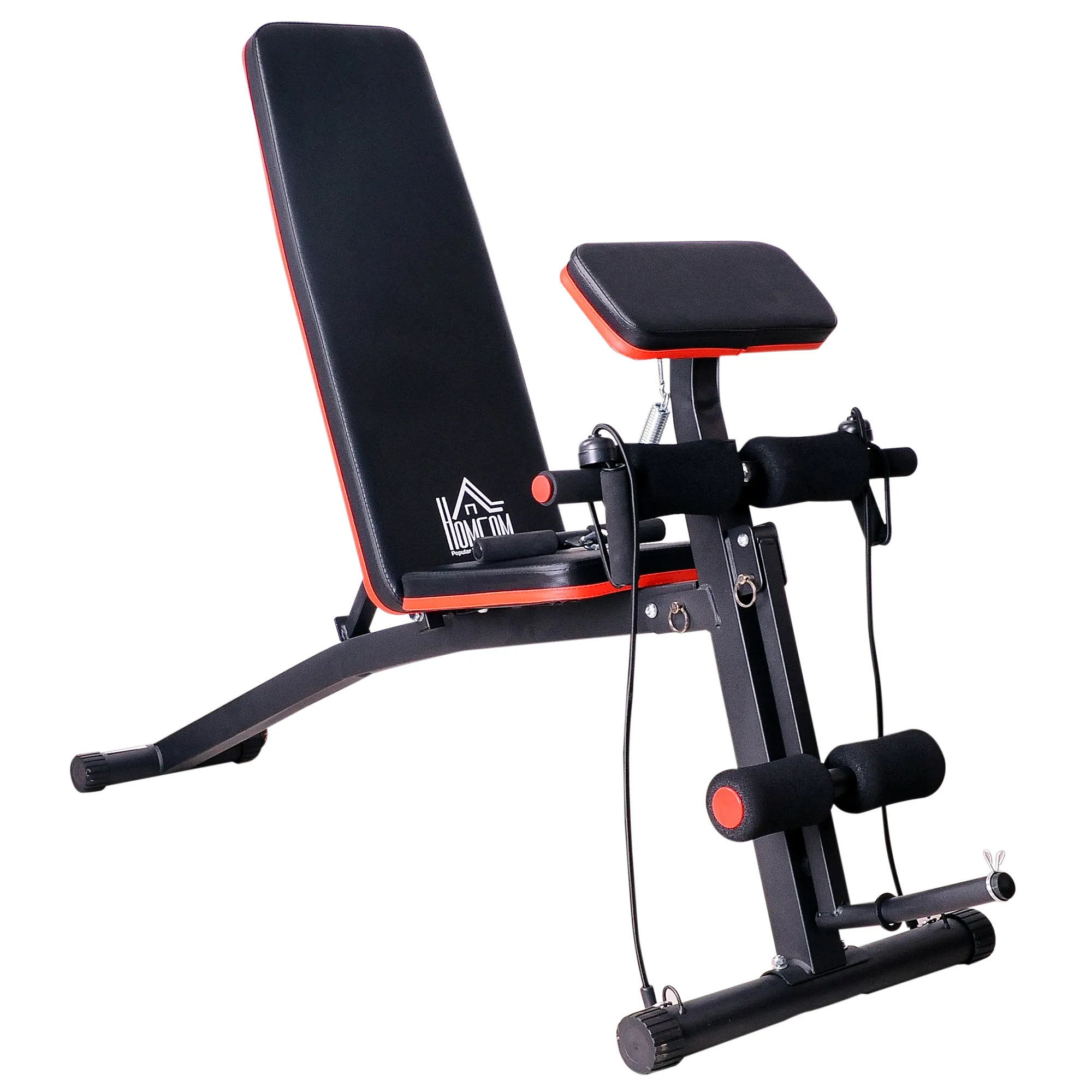  Panca Regolabile per Addominali Multifunzione, Panca Palestra per Allenamento Braccia e Gambe 54x160x106cm, Nero e Rosso Aosom