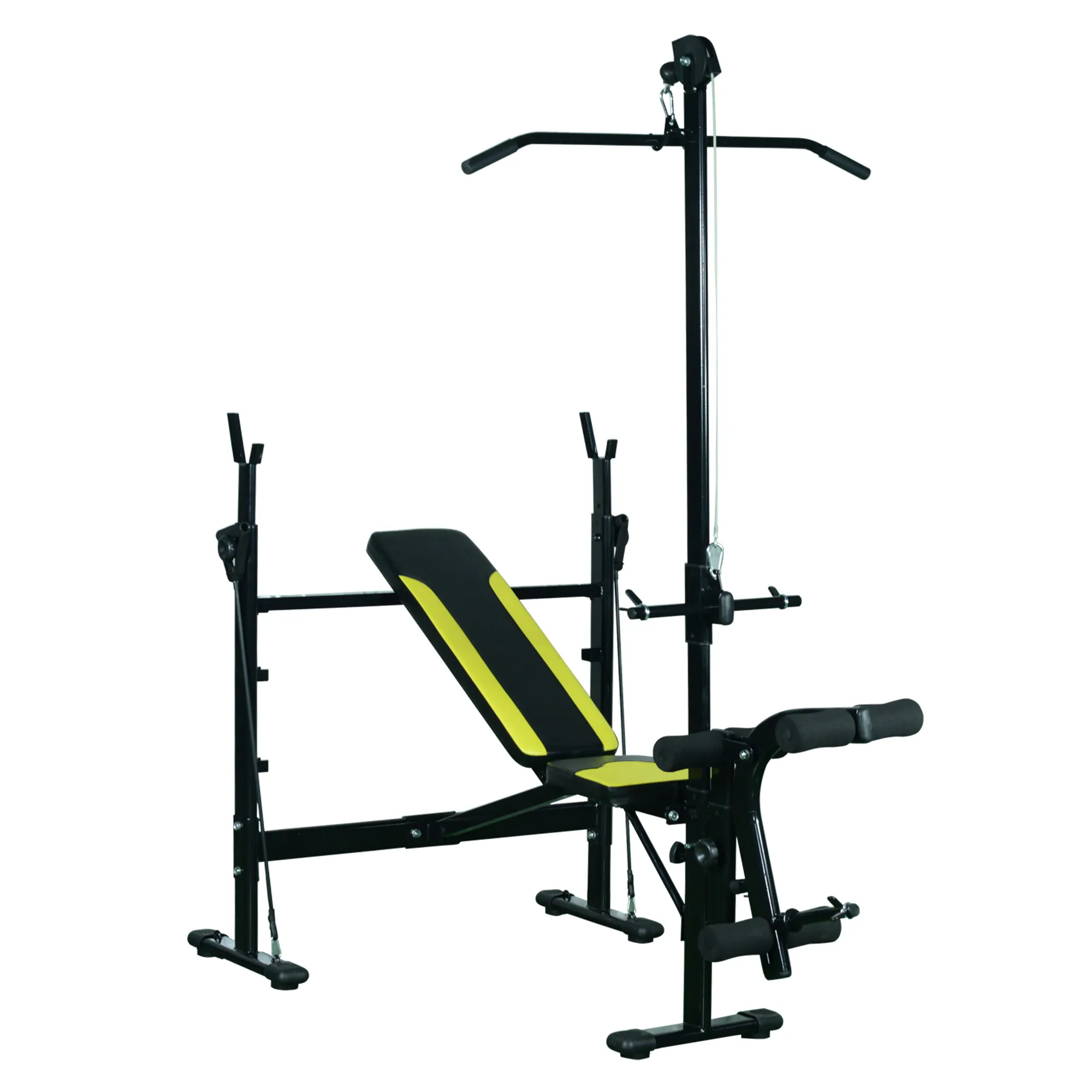 Panca Multifunzione Stazione Fitness Panche e Attrezzi Nero e Giallo 175L x 110P x 202Acm in Acciaio, PVC, EVA Homcom Aosom