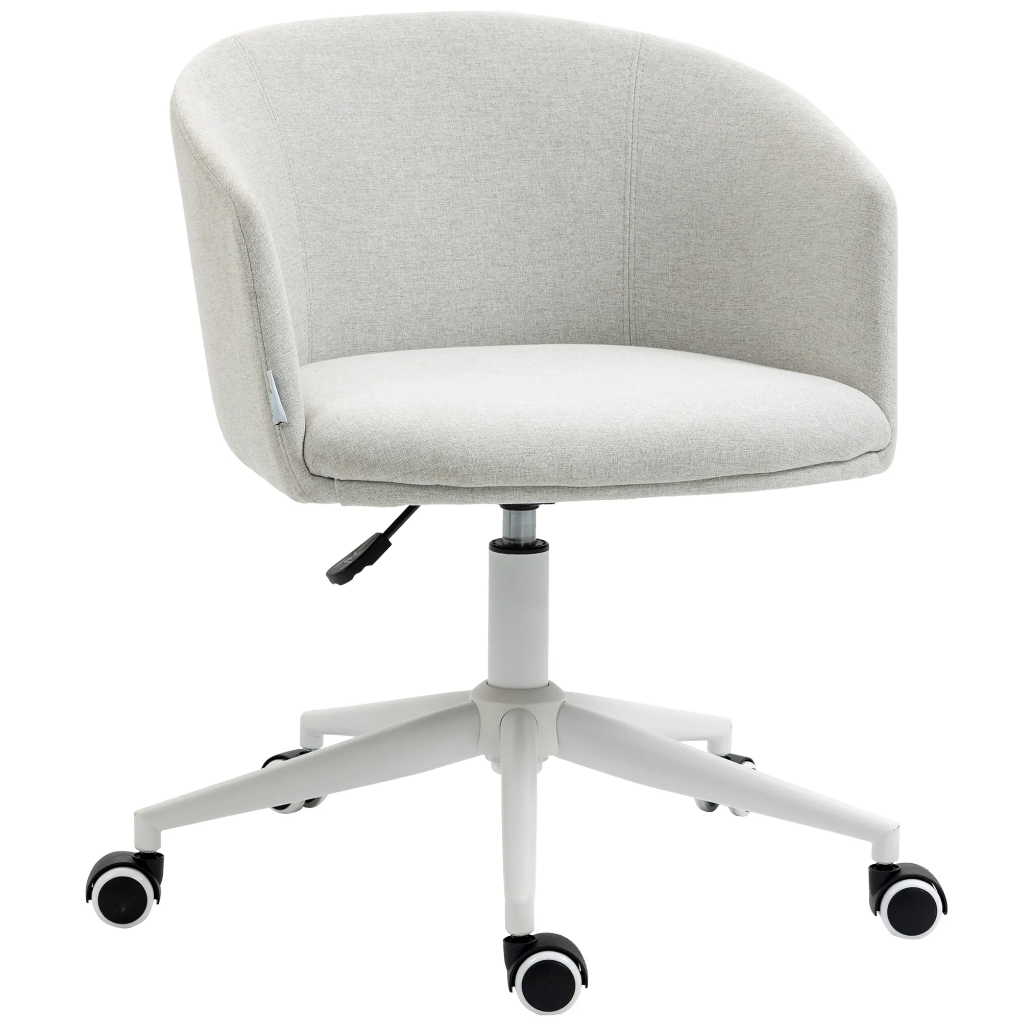  Sedia da Ufficio con Rotelle Girevole Ergonomica, Altezza Regolabile, Schienale Basso, in Tessuto Effetto Lino, Grigio Chiaro   Aosom