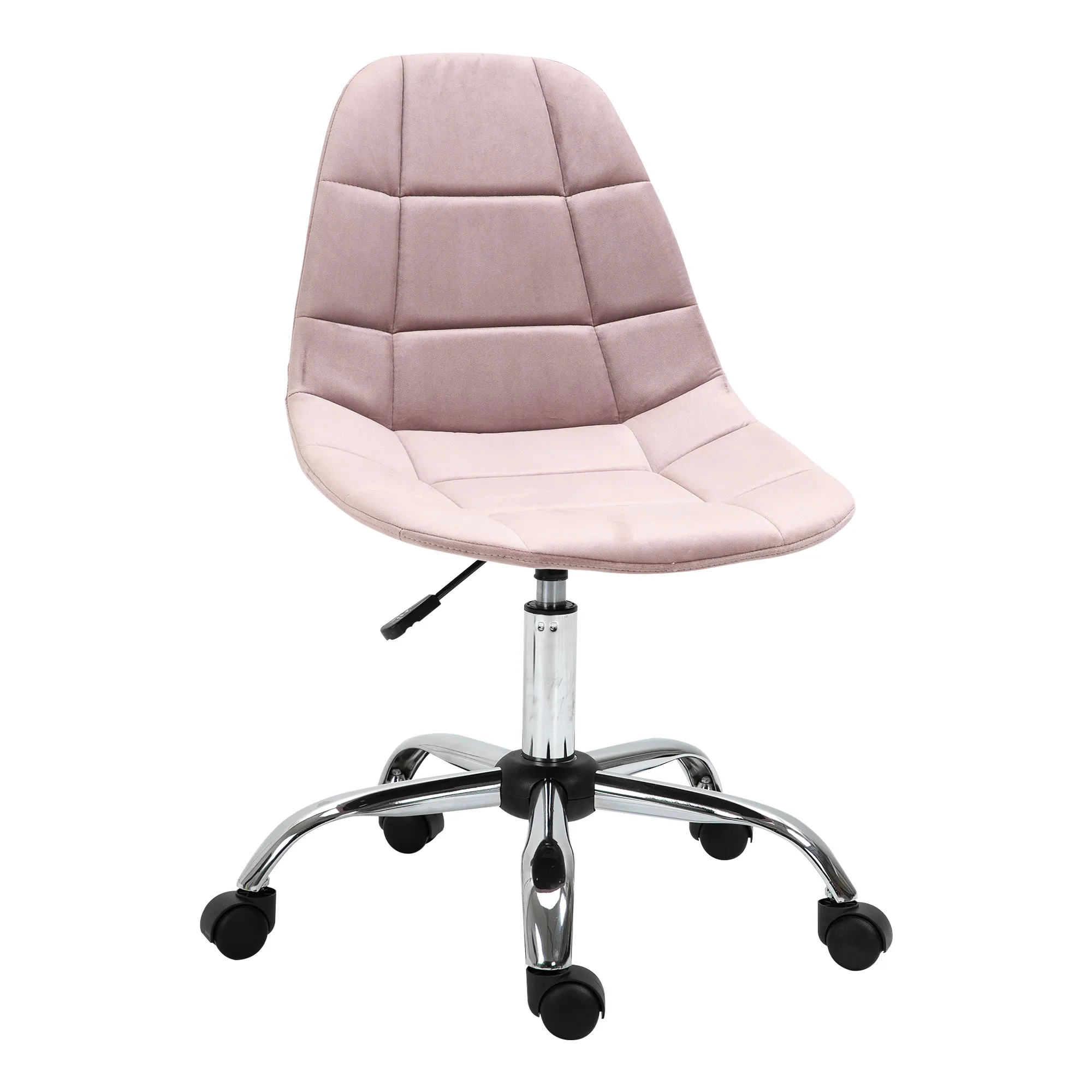  Sedia da Ufficio con Rotelle Girevole Ergonomica, Altezza Regolabile, Senza Braccioli, in Tessuto Effetto Velluto, Rosa   Aosom