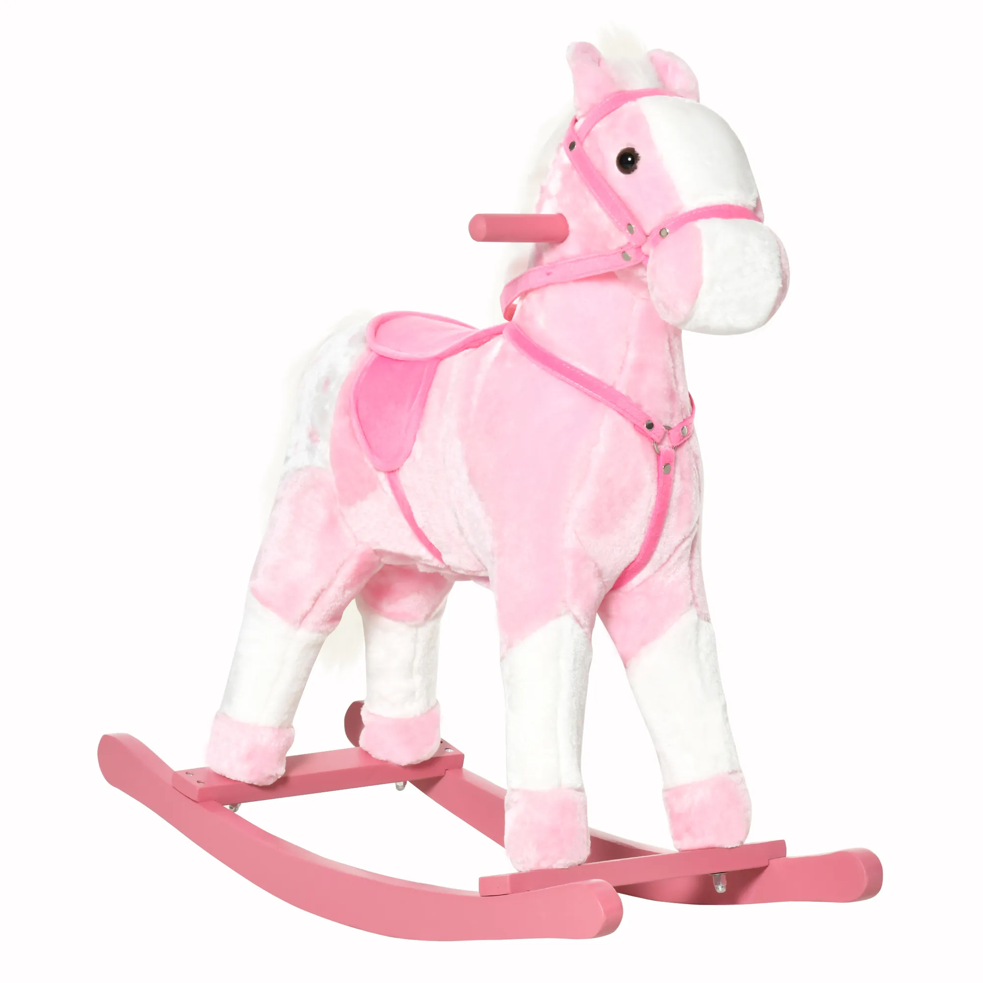  Cavallo a Dondolo Legno con Suono Animale Regalo Giocattolo per i Bambini 74 x 28 x 65cm Rosa Aosom