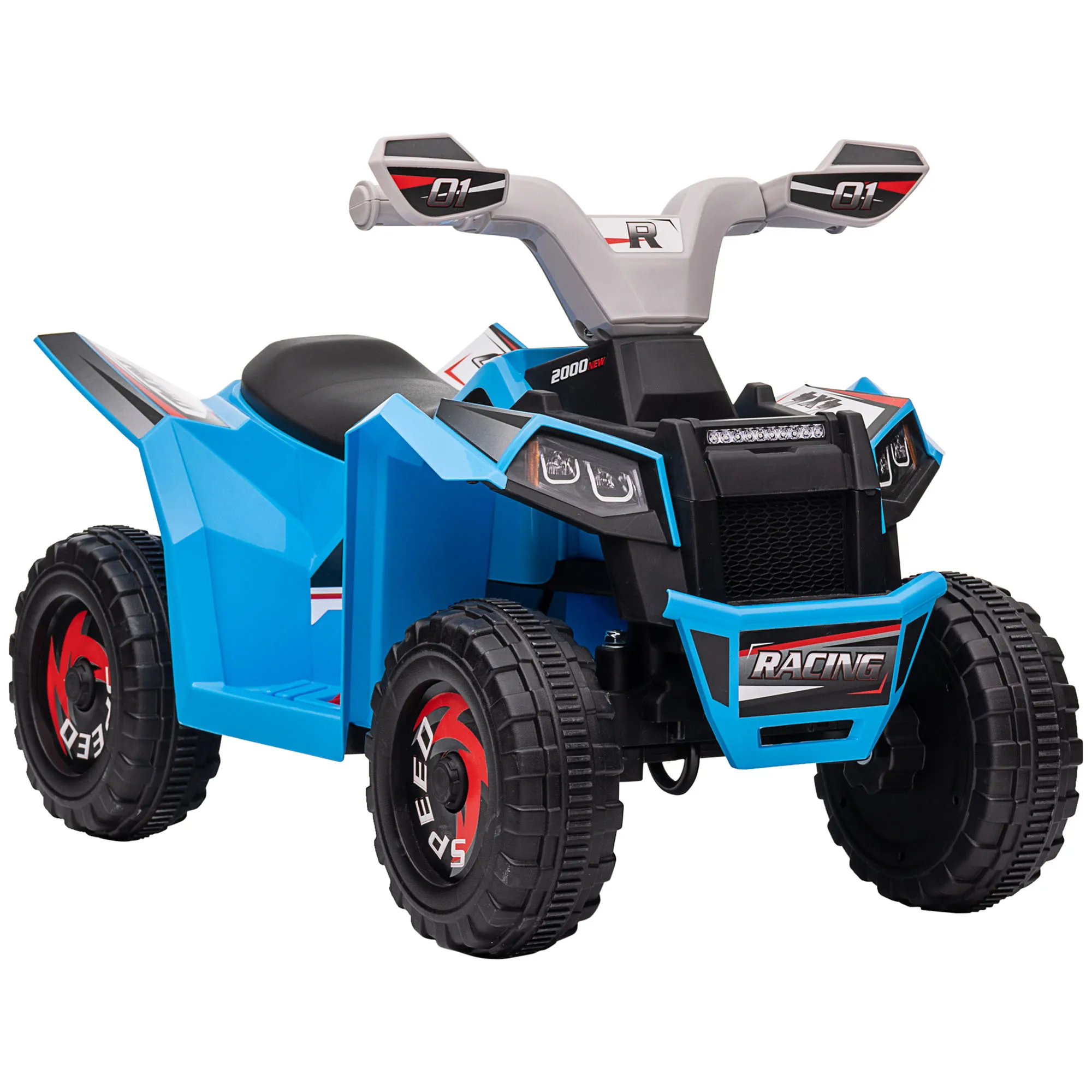  Quad per Bambini 18-36 Mesi in PP e Metallo, Velocità max 2.5 km/h, 70x41.5x48.5 cm, Blu Grigio e Nero Aosom