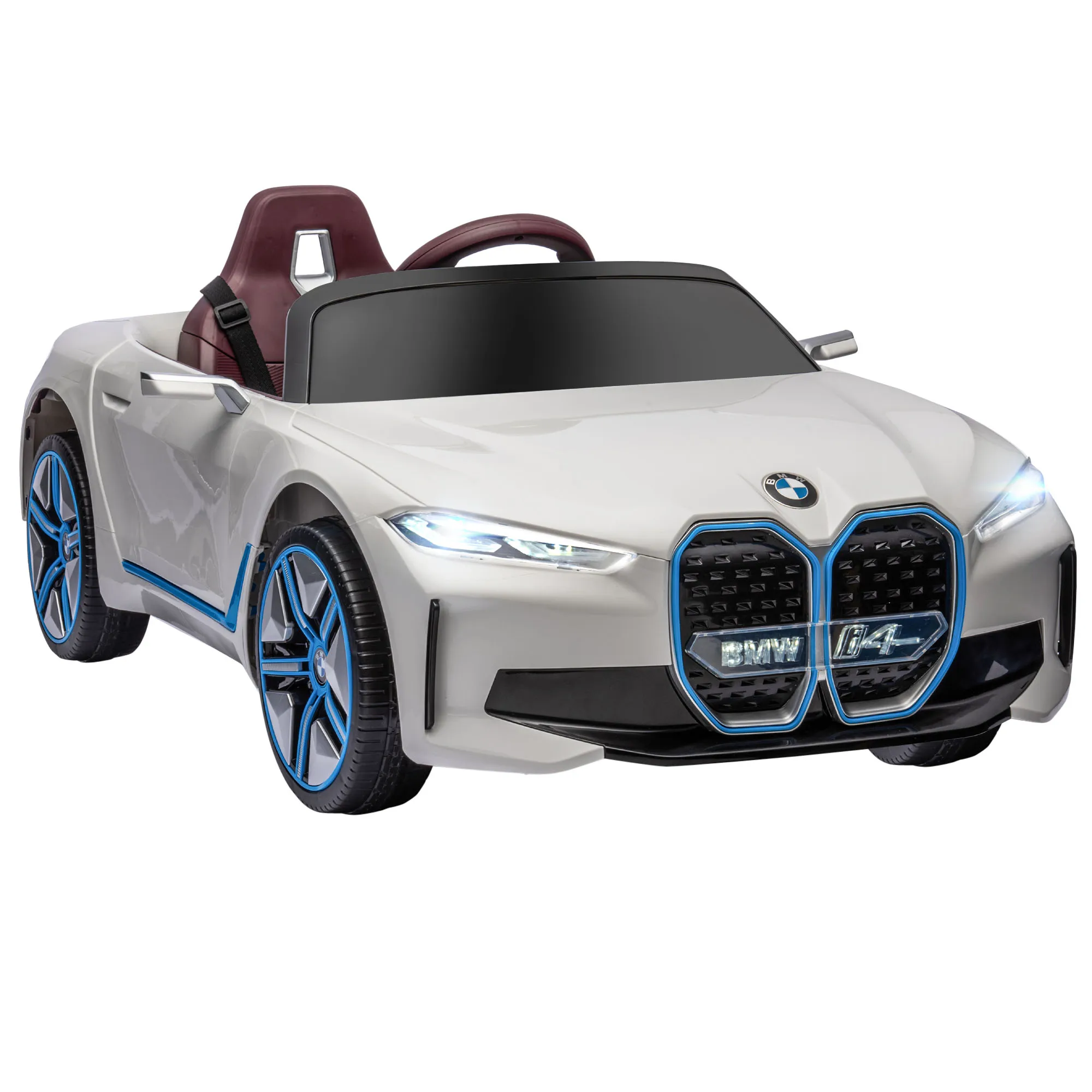  Macchina Elettrica per Bambini 3-8 Anni con Licenza BMW con Telecomando, Clacson e Fari, 115x67x45 cm, Bianca Aosom