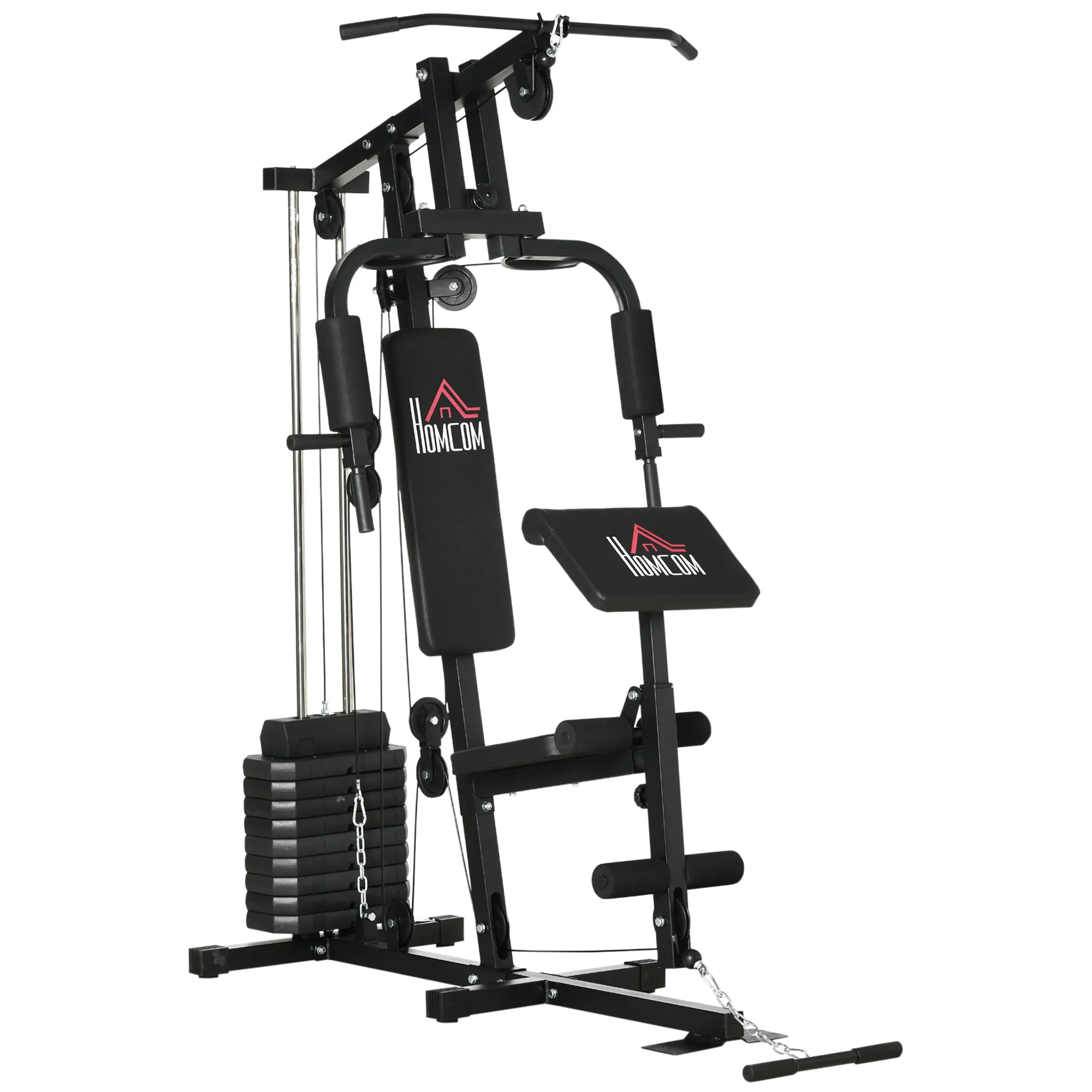  Stazione Fitness Multifunzione Power Tower con Pesi fino 45kg e Panca Imbottita, 135x103x210cm