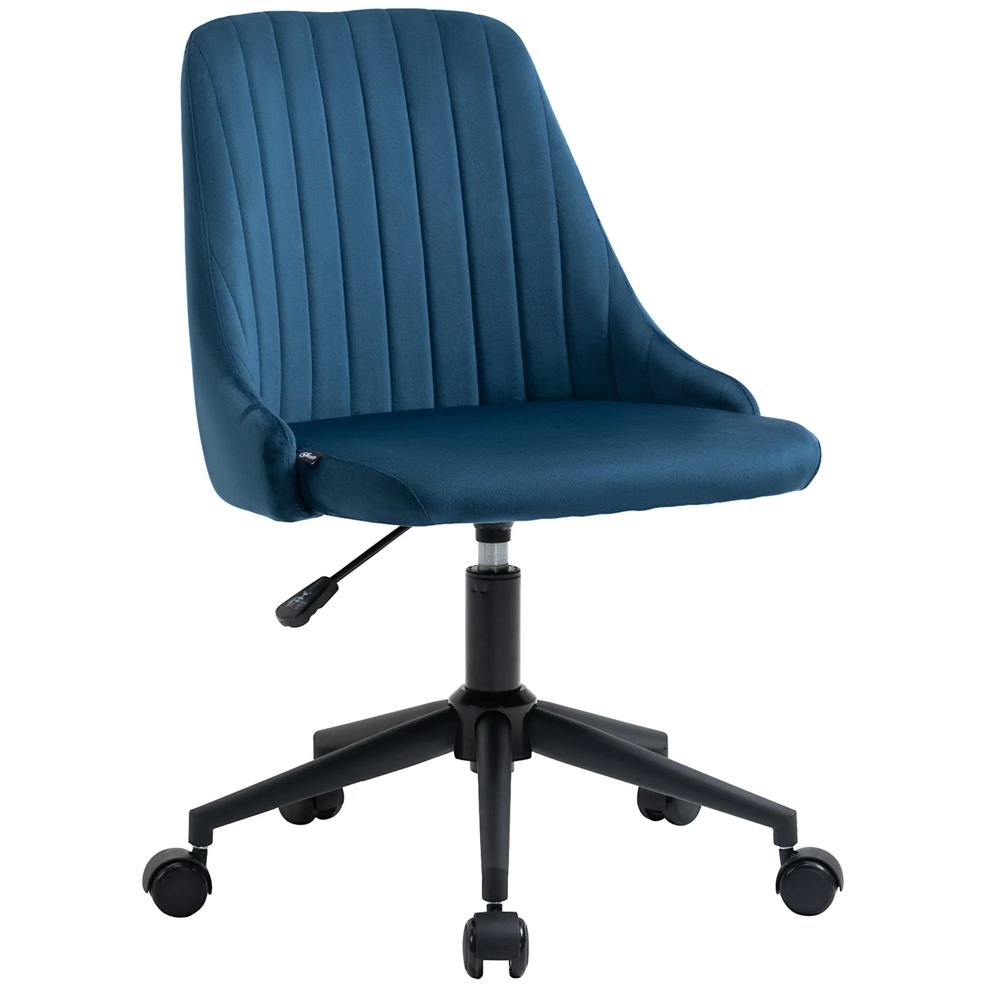  Sedia da Ufficio con Rotelle Girevole Ergonomica, Altezza Regolabile, in Tessuto Effetto Velluto, Blu   Aosom