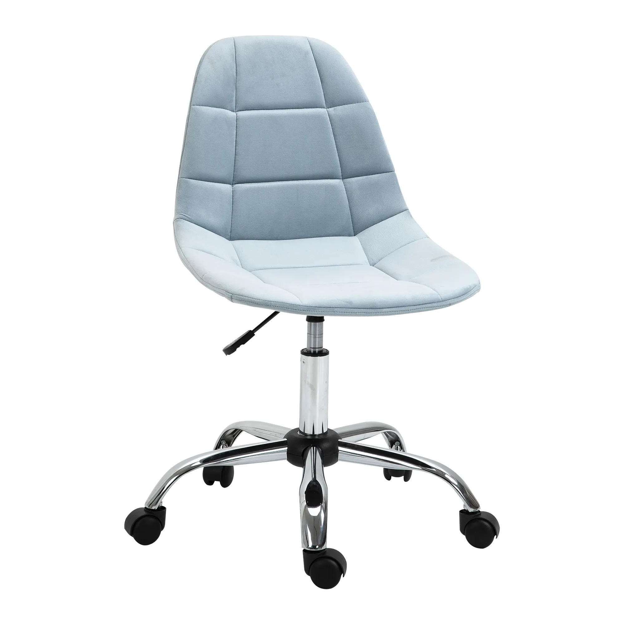  Sedia Girevole per Scrivania e Ufficio, Design Ergonomico e Regolabile Senza Braccioli, Azzurro, 59x59x81-91cm Aosom