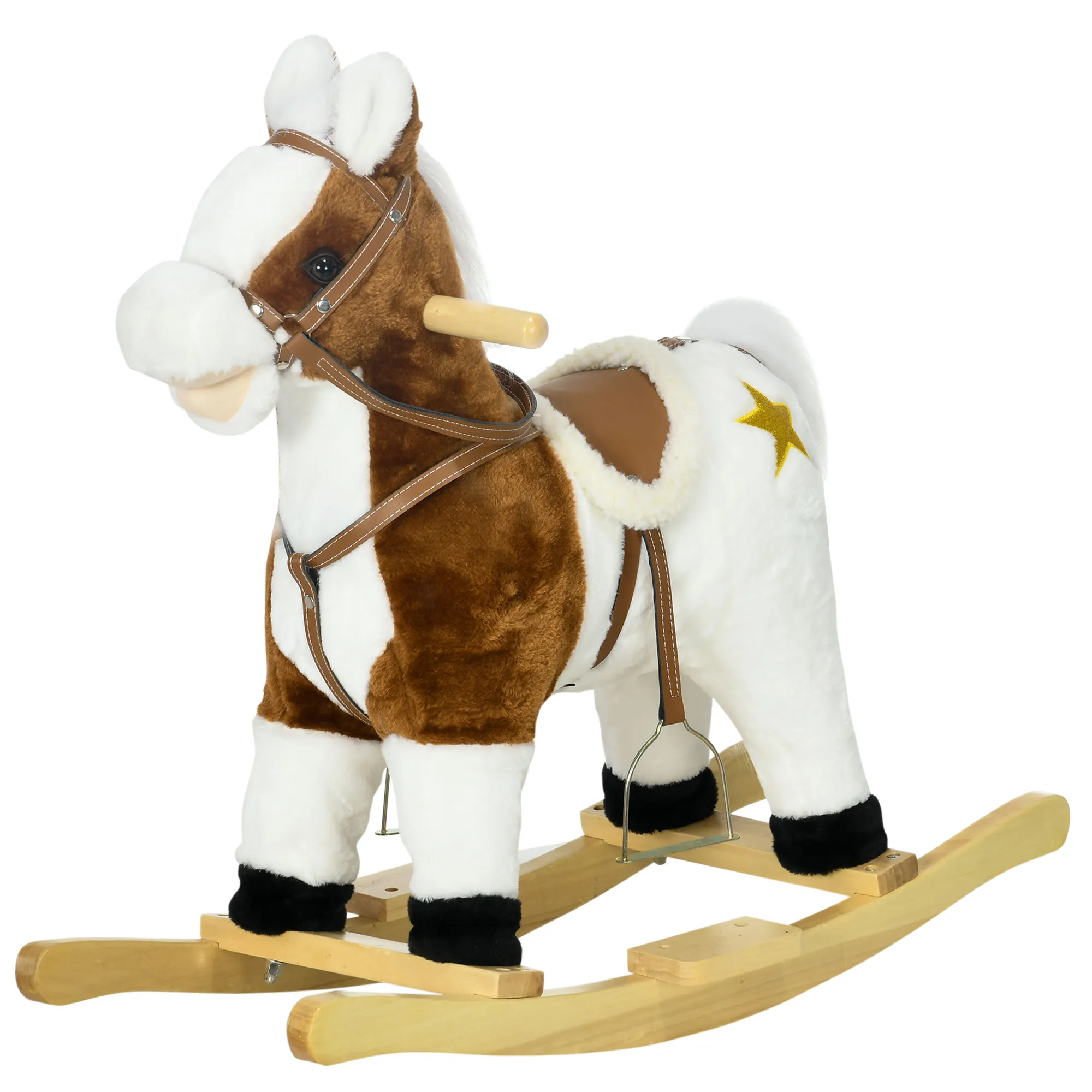  Cavallino a Dondolo per Bambini da 3-6 Anni in Peluche con Suoni, 68x26x62cm, Marrone Aosom