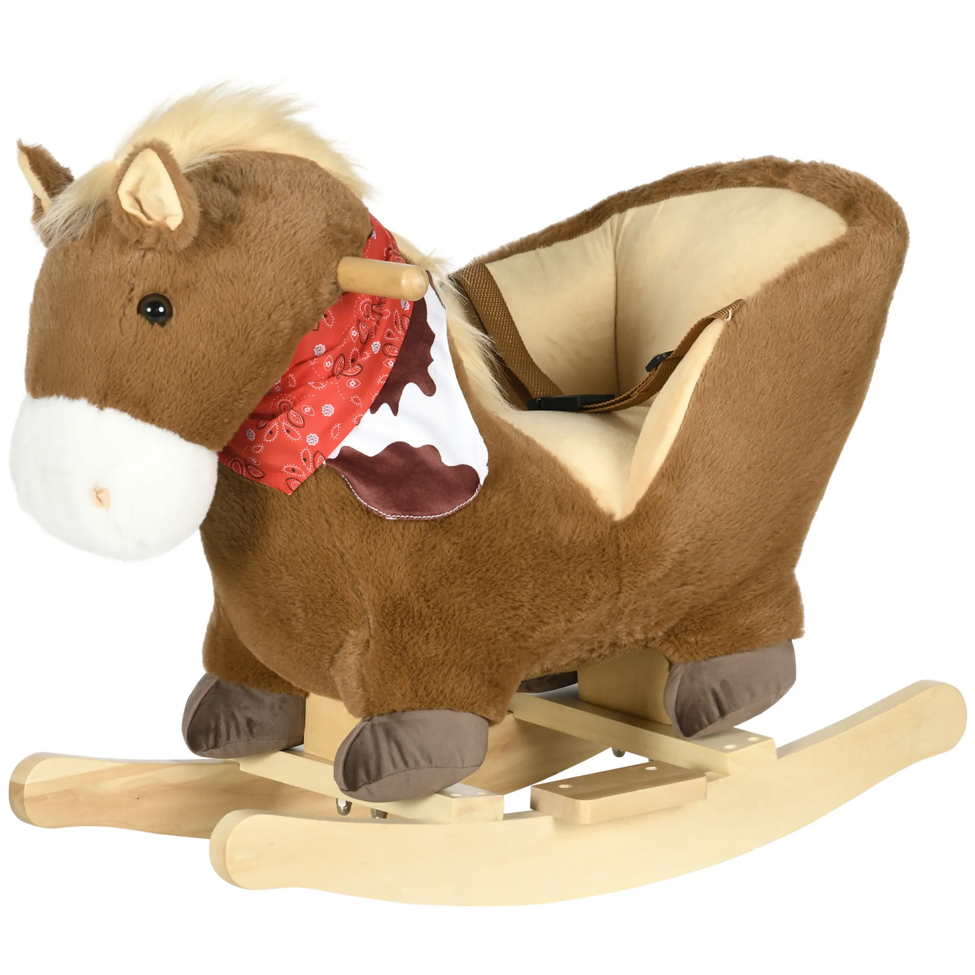  Cavallo a Dondolo per Bambini da 18-36 Mesi con Suoni Realistici, 60x33x50 cm, Marrone e color Legno Aosom