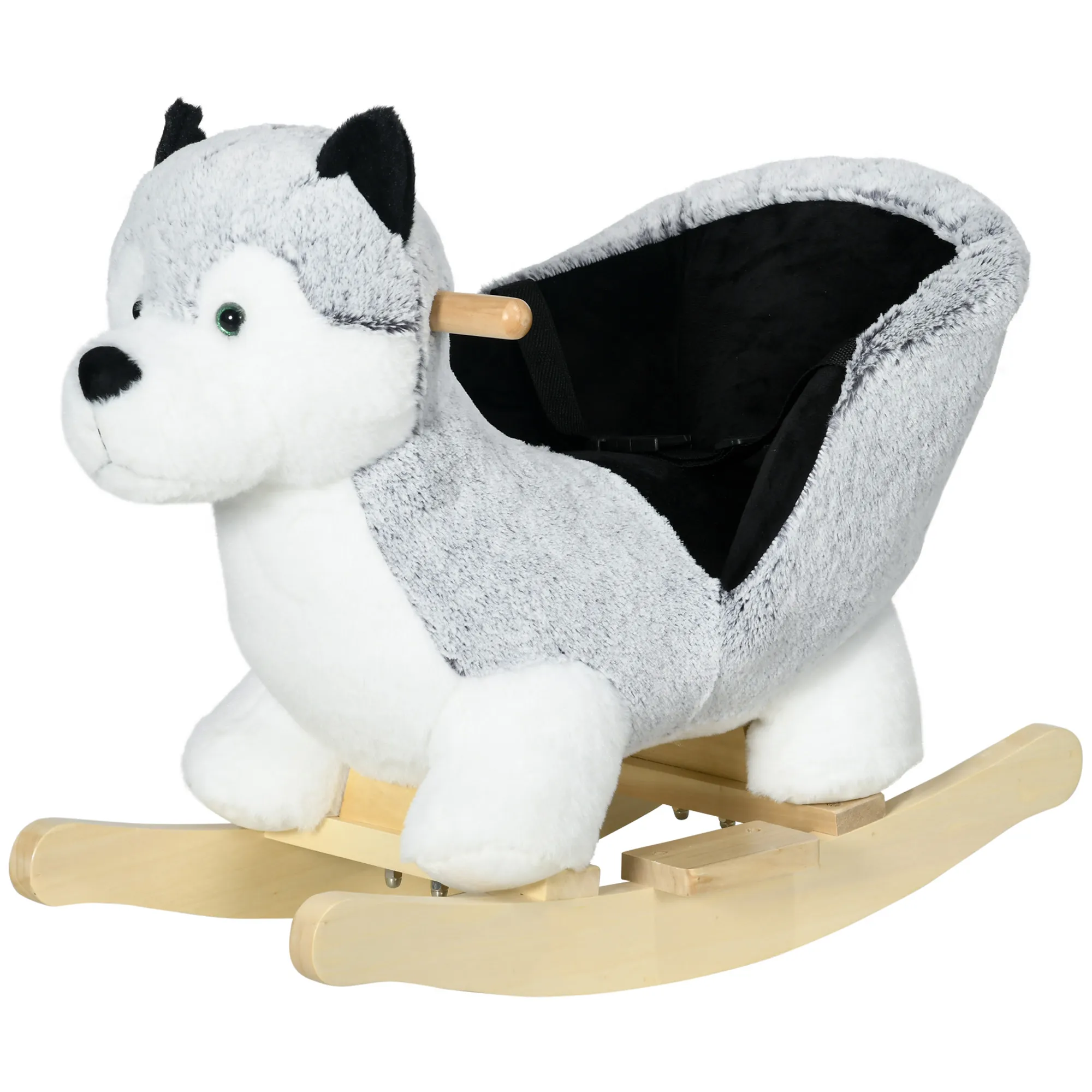  Cavallo a Dondolo Husky Peluche Grigio, Suoni, Gioco Cavalcabile per Bambini 18-36 Mesi, 60x33x50cm Aosom