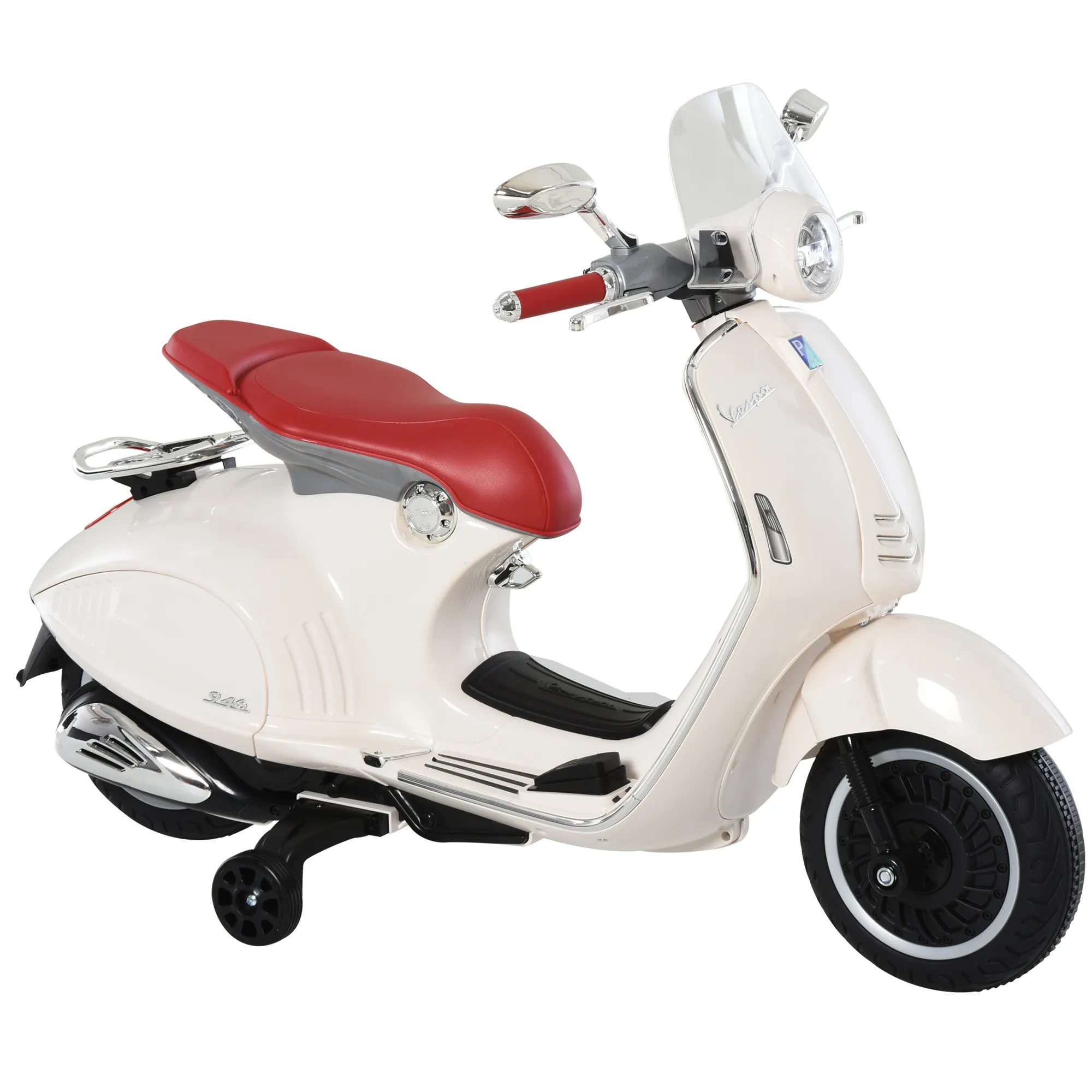  Moto Elettrica per Bambini con Licenza Ufficiale Vespa, 2 Rotelle, Luci e Suoni, 108x49x75 cm, Bianca Aosom