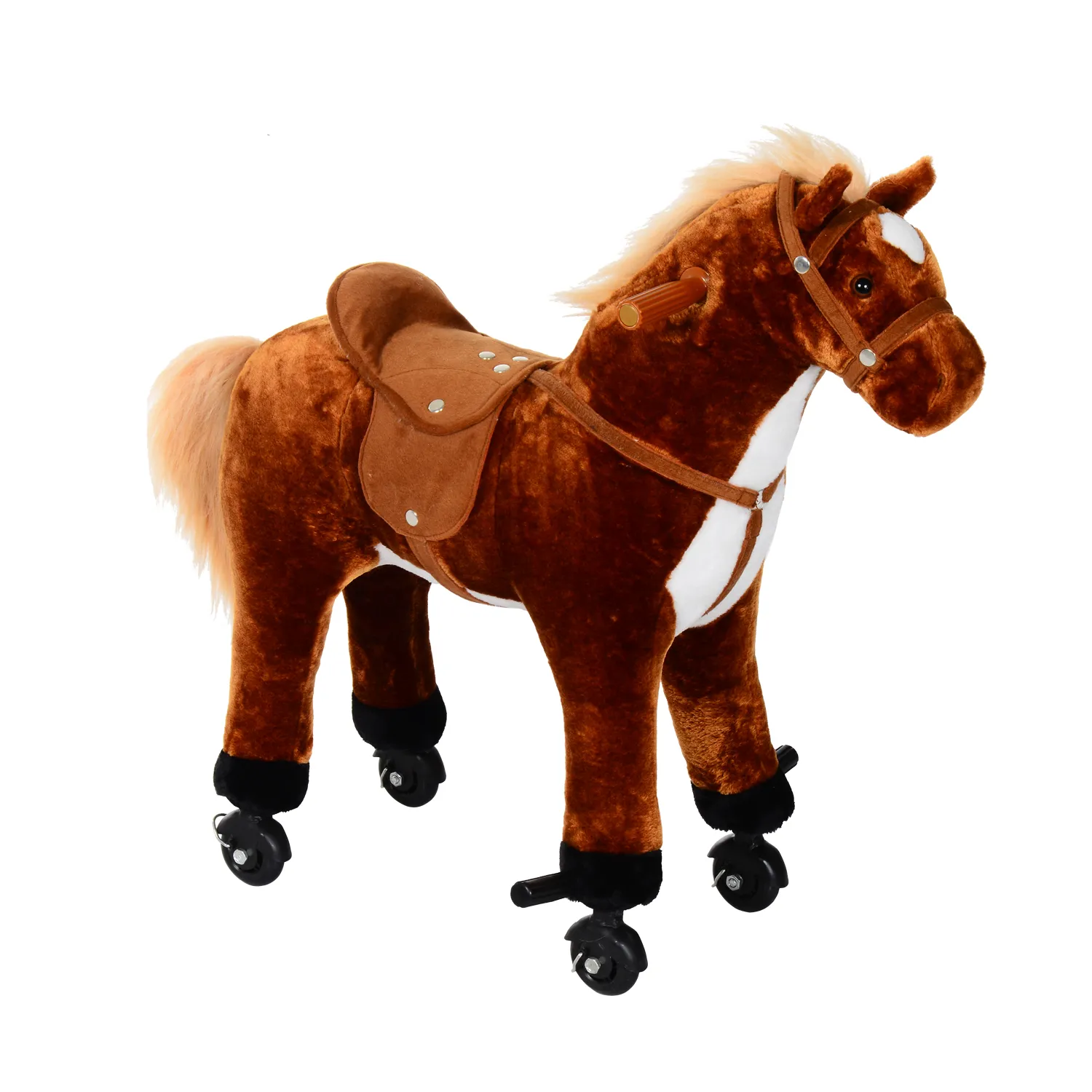  Cavallo Giocattolo Cavalcabile per Bambini con Ruote  e Suono Cavallo Peluche Marrone 65 x 28 x 75 Aosom