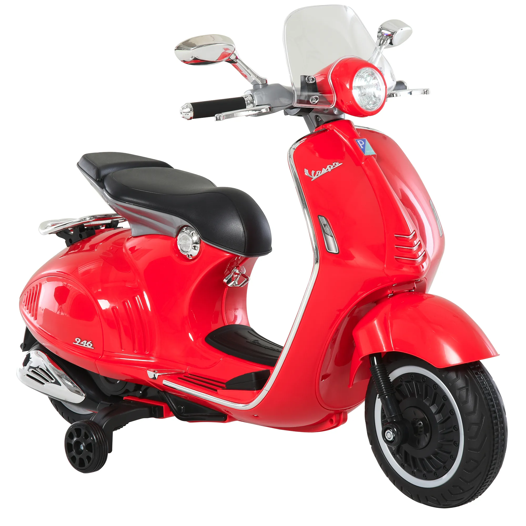  Moto Elettrica per Bambini con Licenza Ufficiale Vespa, 2 Rotelle, Luci e Suoni, 108x49x75 cm, Rossa Aosom